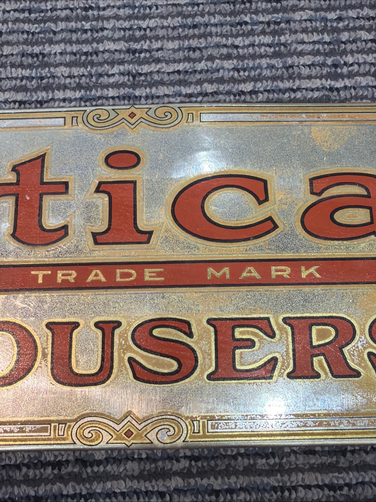 Vintage Advertisement Hanging Sign Display Utica Trousers New York NY Trade Mark