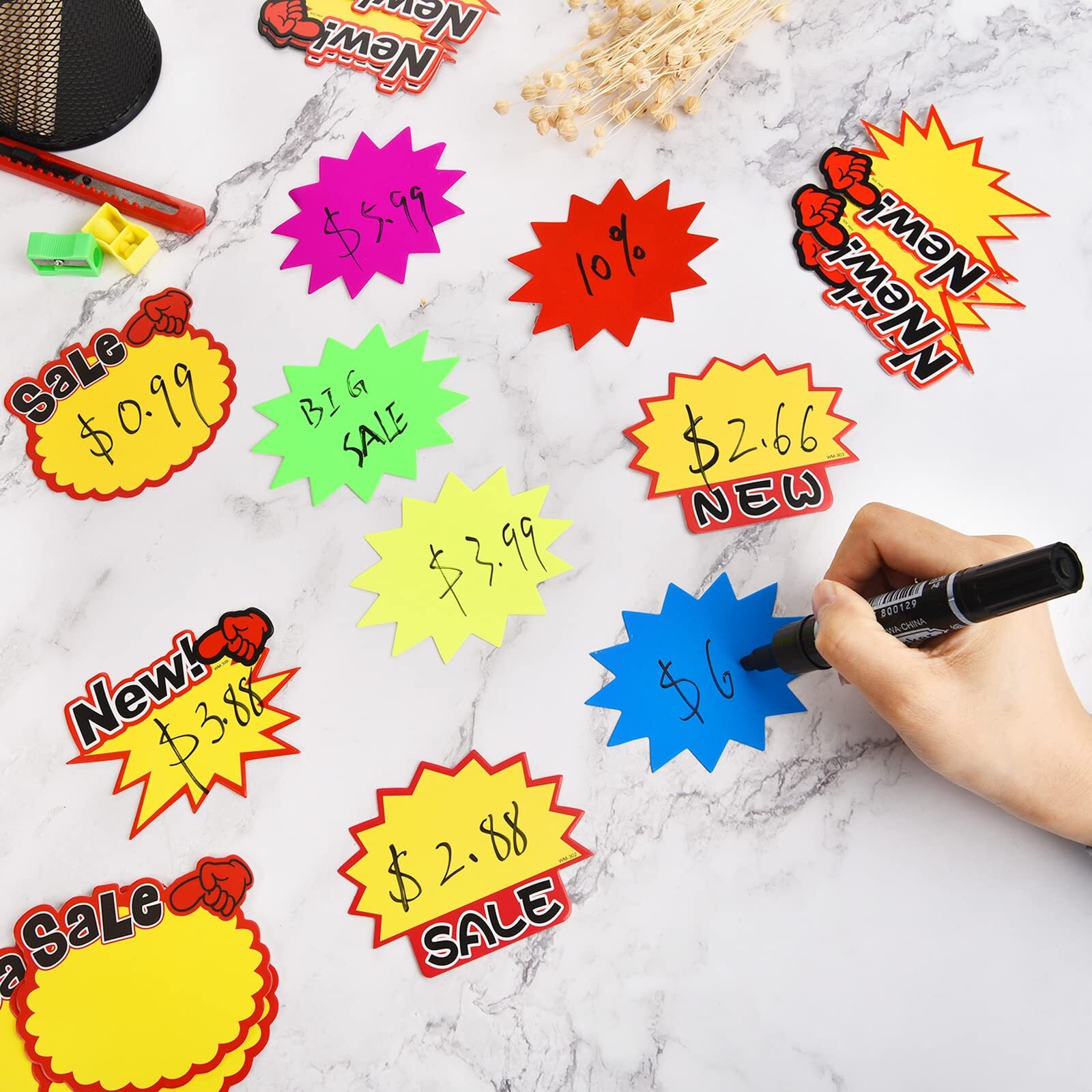 500 Pcs Burst Sign Blank Paper Price Tags for Retail Garage Market
