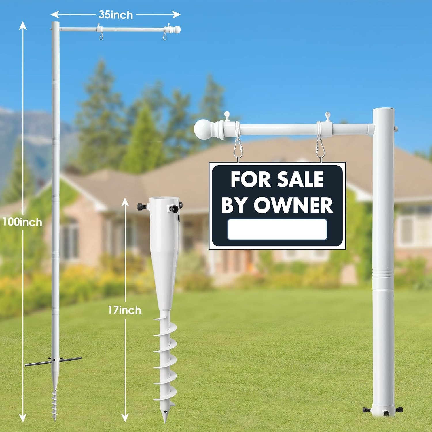 100&Prime; Heavy-Duty Alloy Real Estate Sign Post Commercial Yard Sign with 35&Prime; Arm &