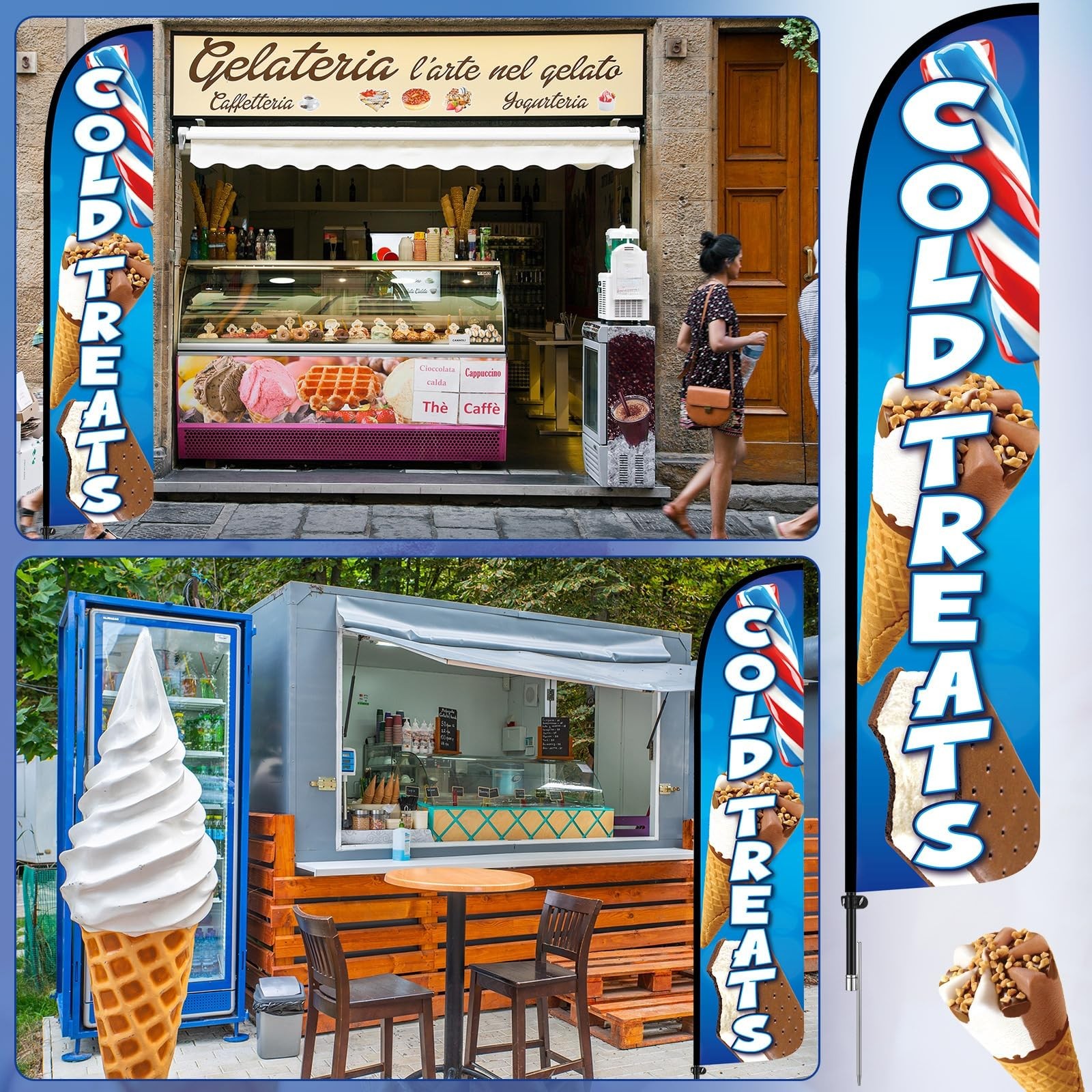 15 ft Cold Treats Ice Cream Windless Feather Banner Flag Kit Cold Treats Adve…