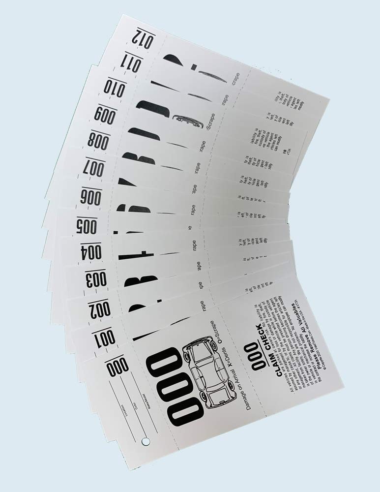 3 Part Valet Parking Tickets (1000 Tickets) on 110lb Card Stock 1000, White