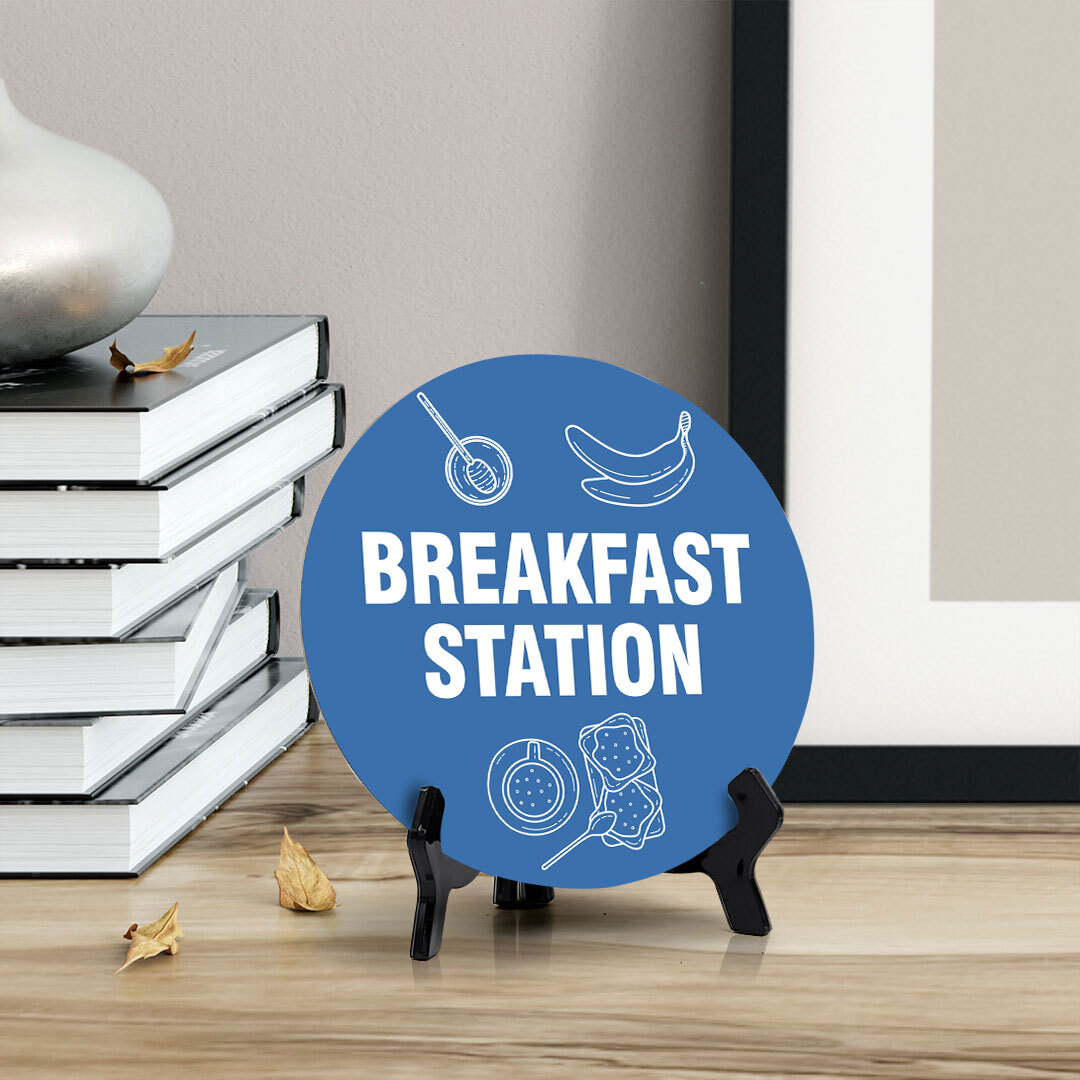 Breakfast Station Circle Table Sign with Acrylic Stand