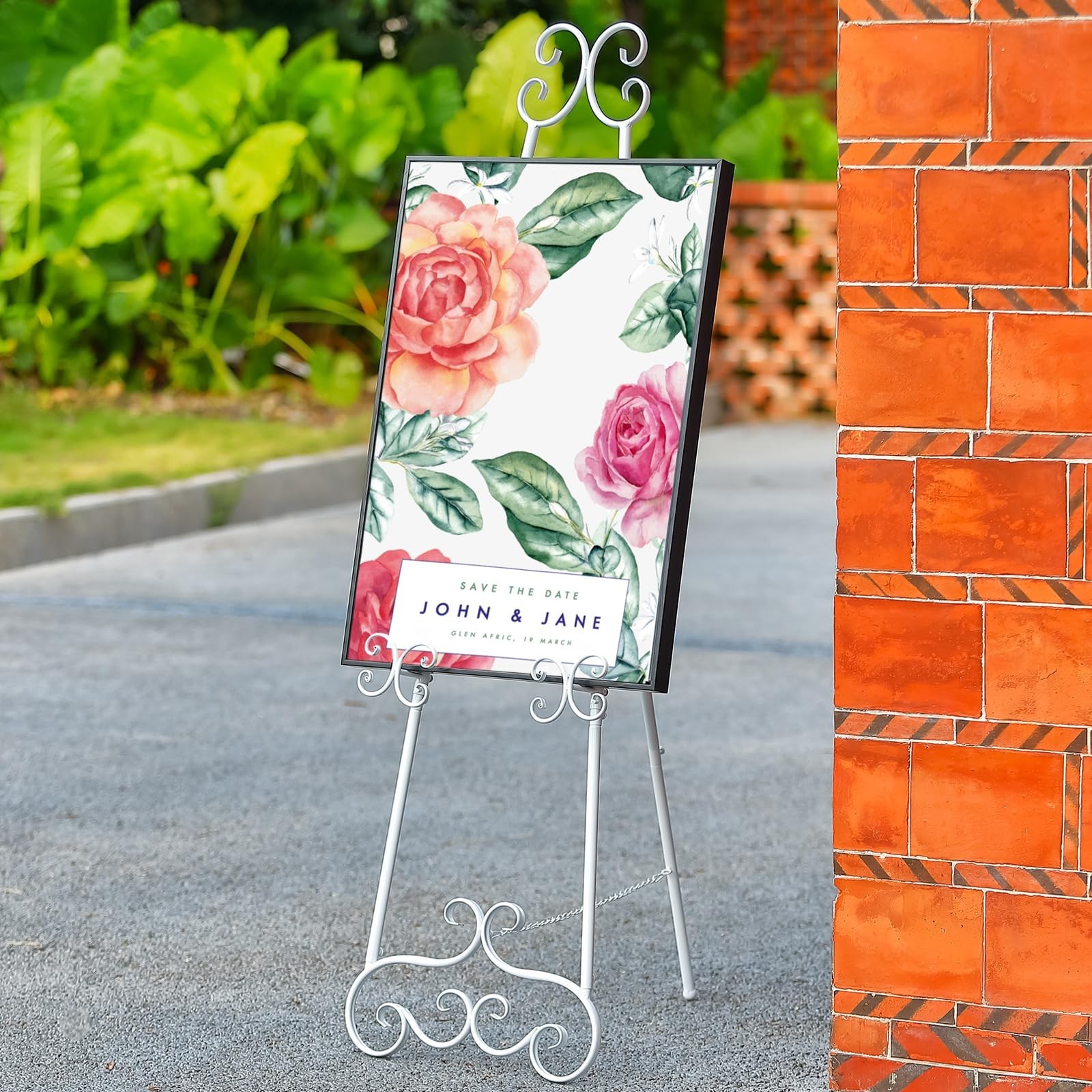Metal Floor Standing Display Easel, 56&Prime; H White Decorative Scroll Easel Stand…