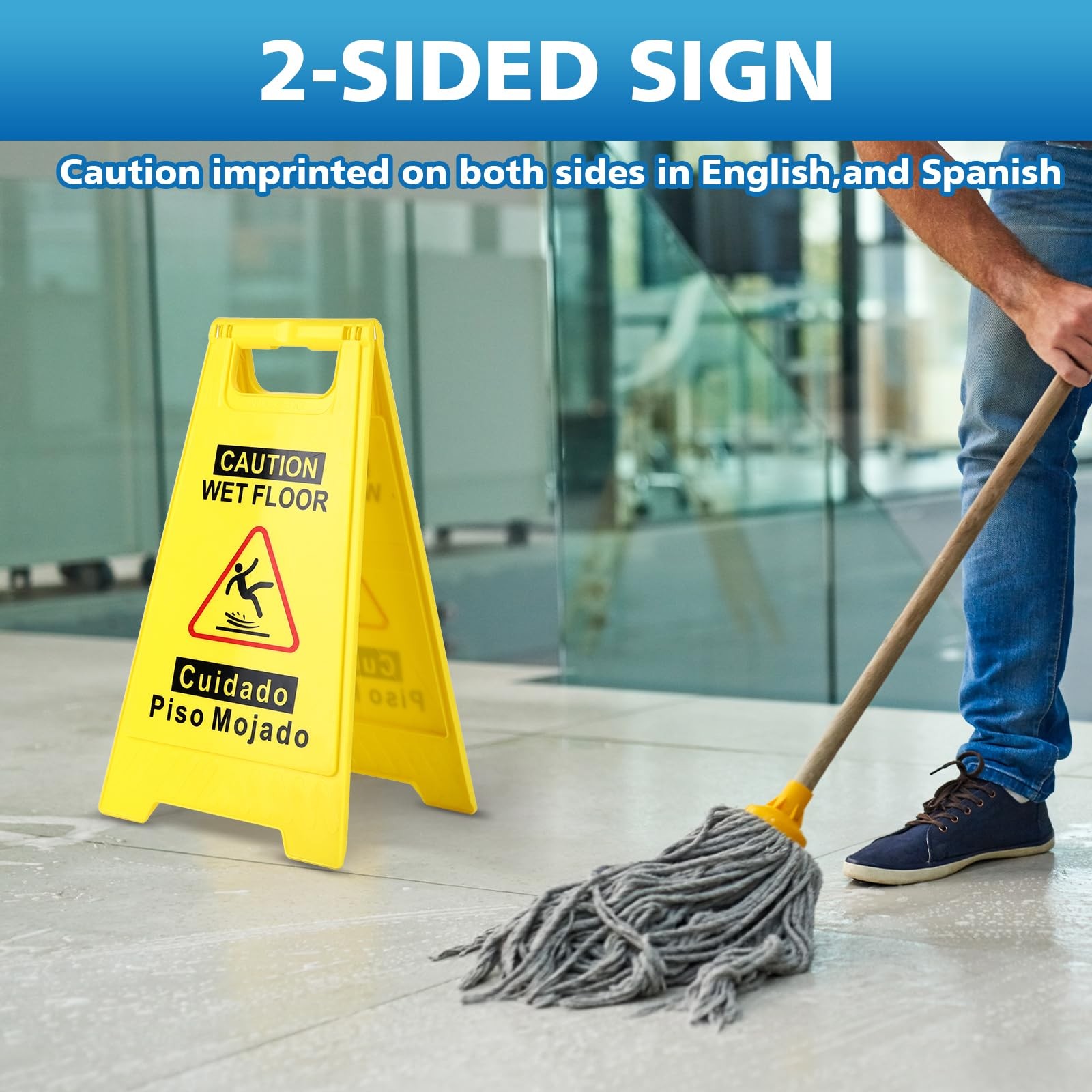 2-Pack Caution Wet Floor Sign,17.5&Prime; Height,Bright Yellow Double-Sided Folding…