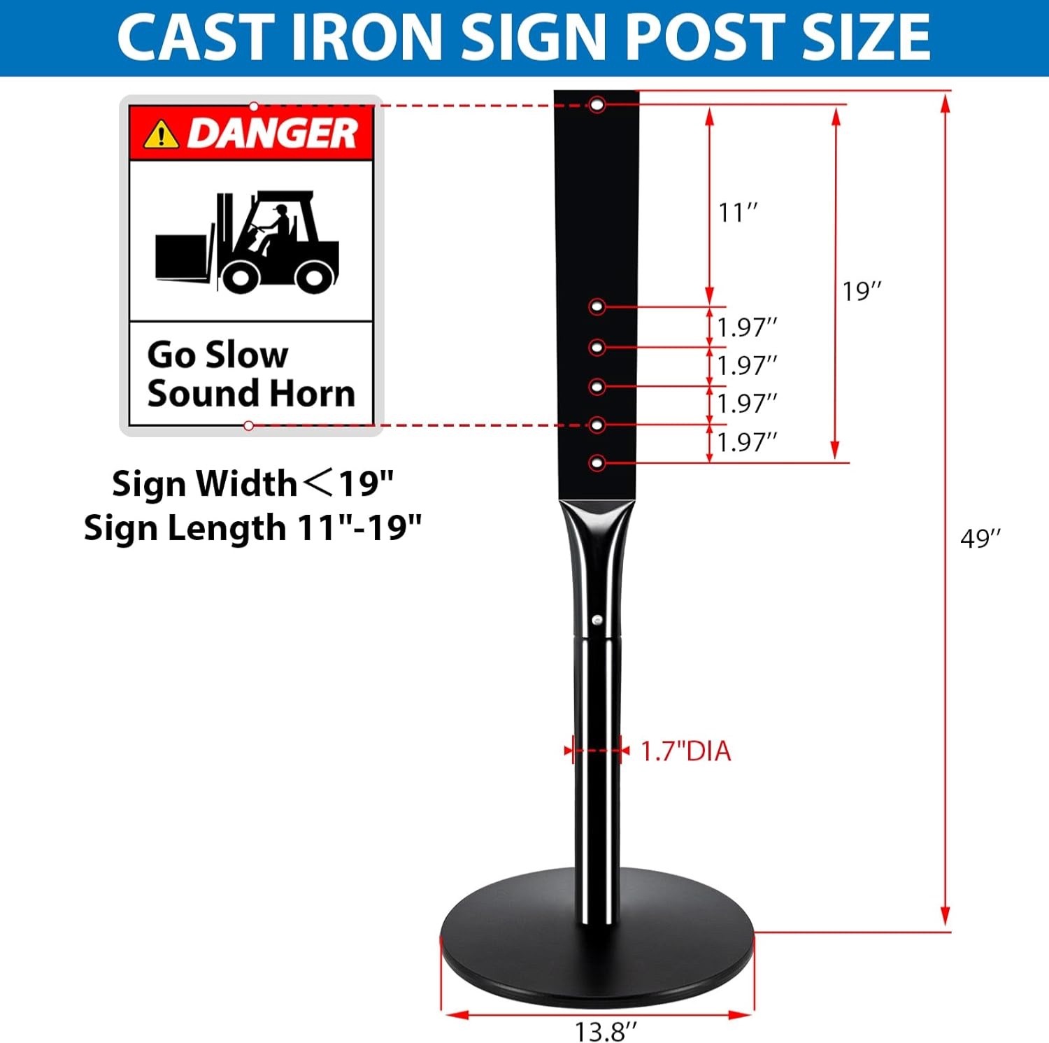 2 Pack 49&Prime; Heavy Duty Parking Sign Post Set – 20lbs Cast Iron Base for Outdoors