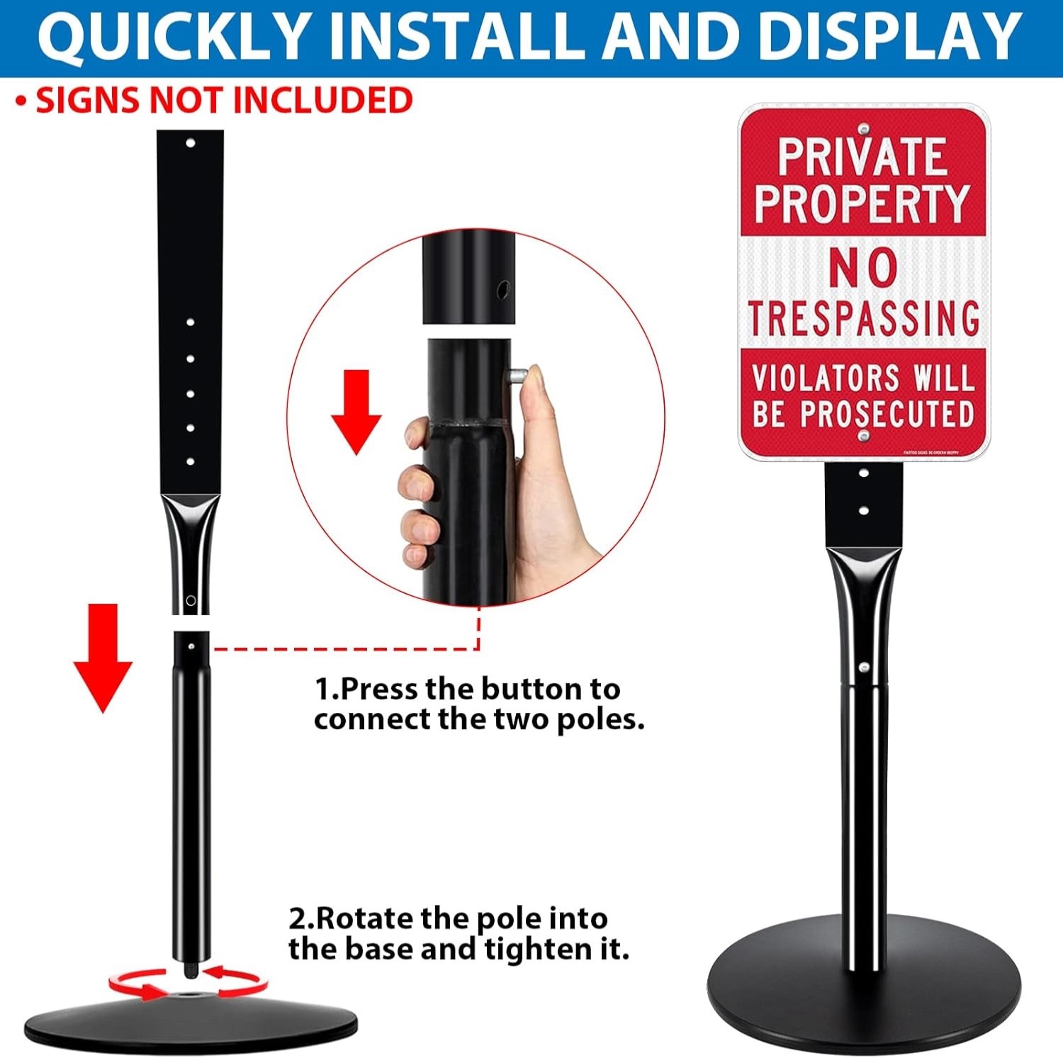 2 Pack 49&Prime; Heavy Duty Parking Sign Post Set – 20lbs Cast Iron Base for Outdoors