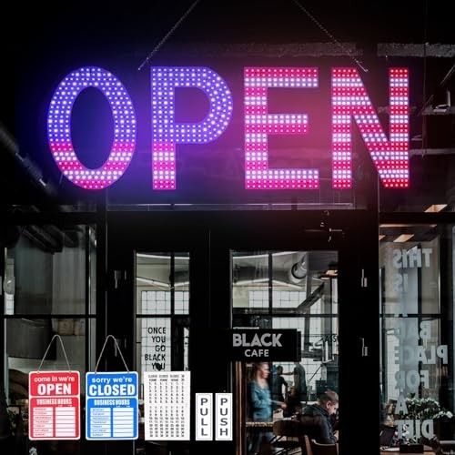 Large LED Open Sign for Business – 40&Prime;x14&Prime; Ultra Bright Light, 3 Modes, US Flag