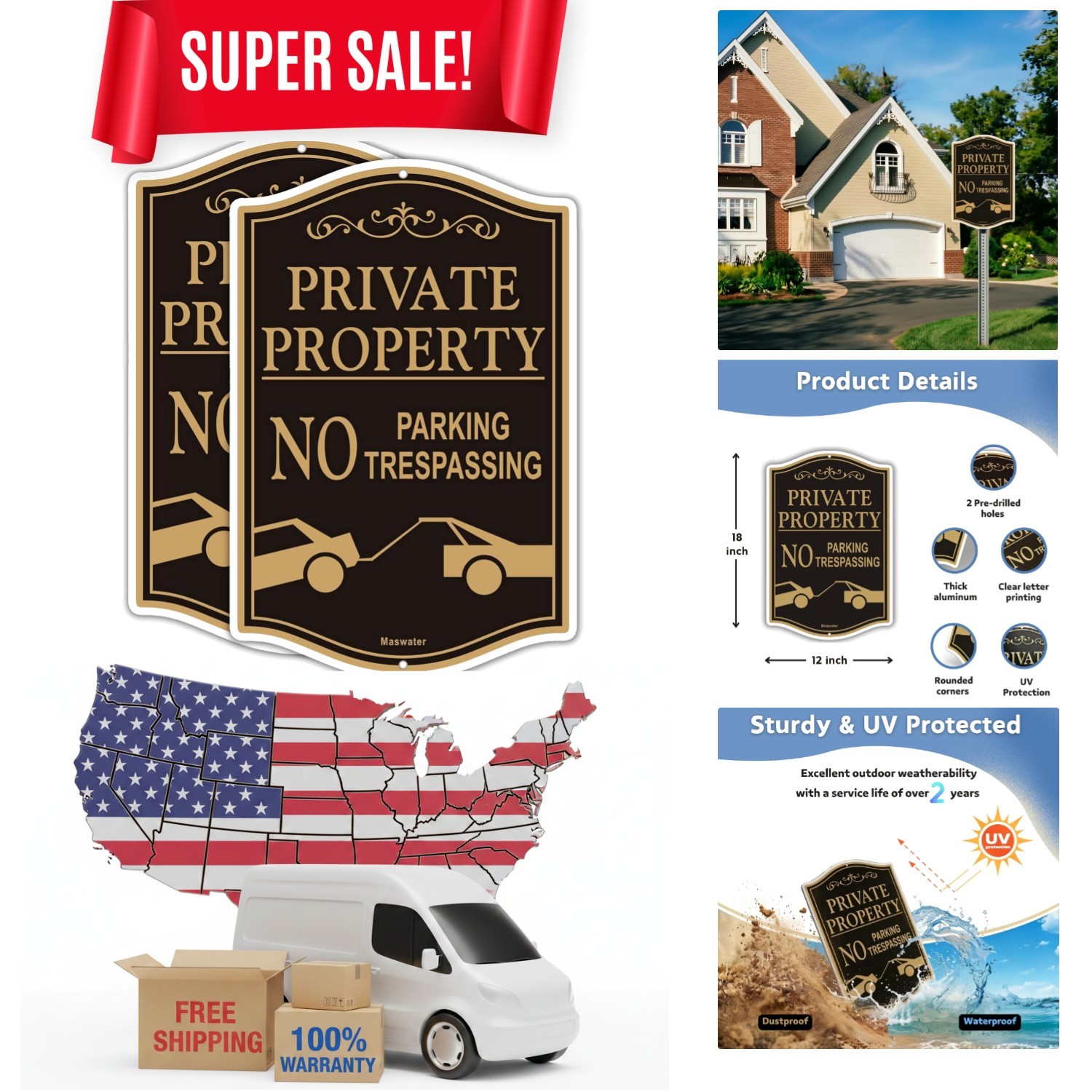 Private Property No Parking Signs – 2-Pack 12&Prime; x 18&Prime; Reflective & Waterproof