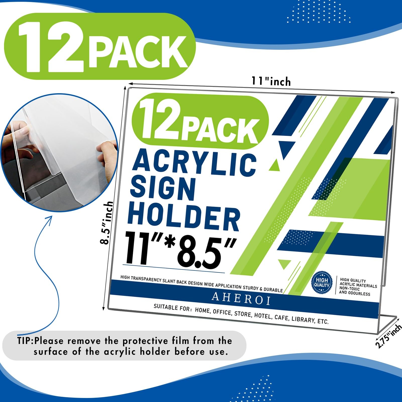 Aheroi 12Pcs Acrylic Sign Holder 8.5 x 12 Pack 11*8.5″, Horizontal Style 1