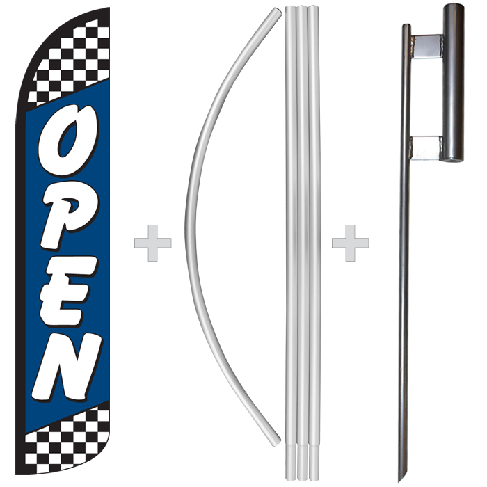 Open Blue Checkered 15&prime; Tall Windless Swooper Feather Banner Flag & Pole Kit