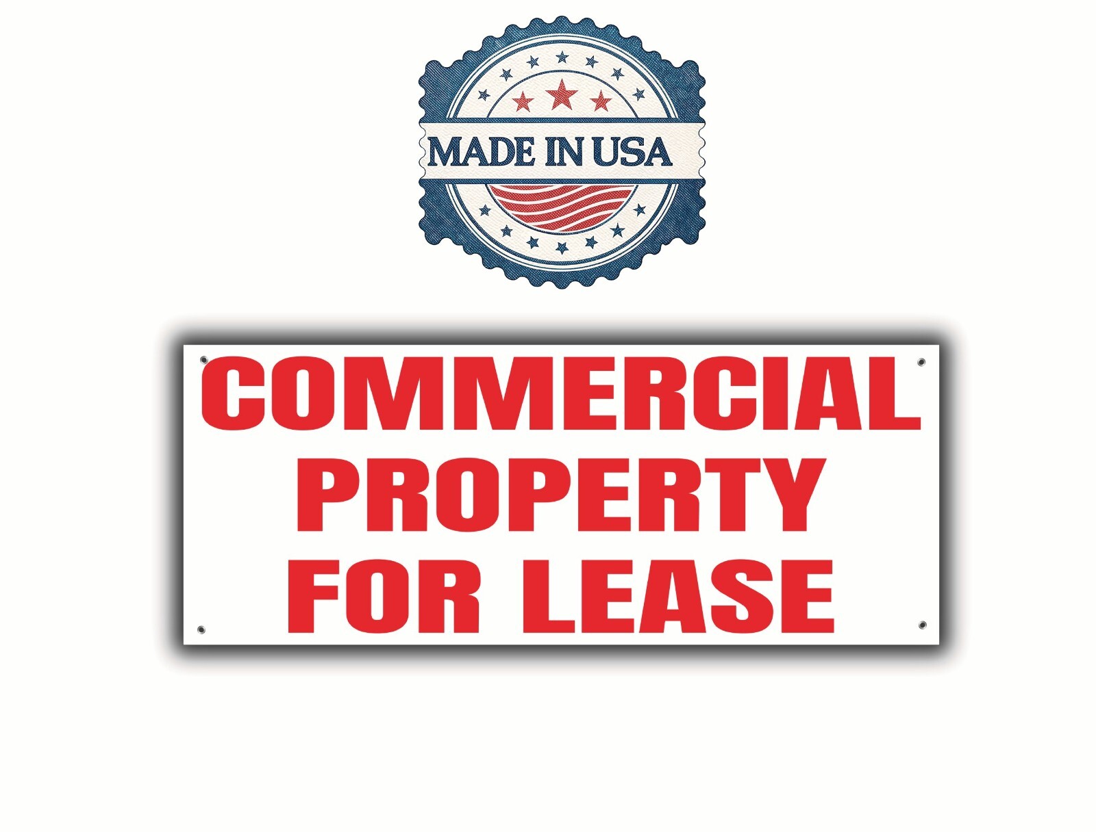 Commercial Property For Lease Banner Sign, Large Red and White Banner 48&Prime; x 20&Prime;