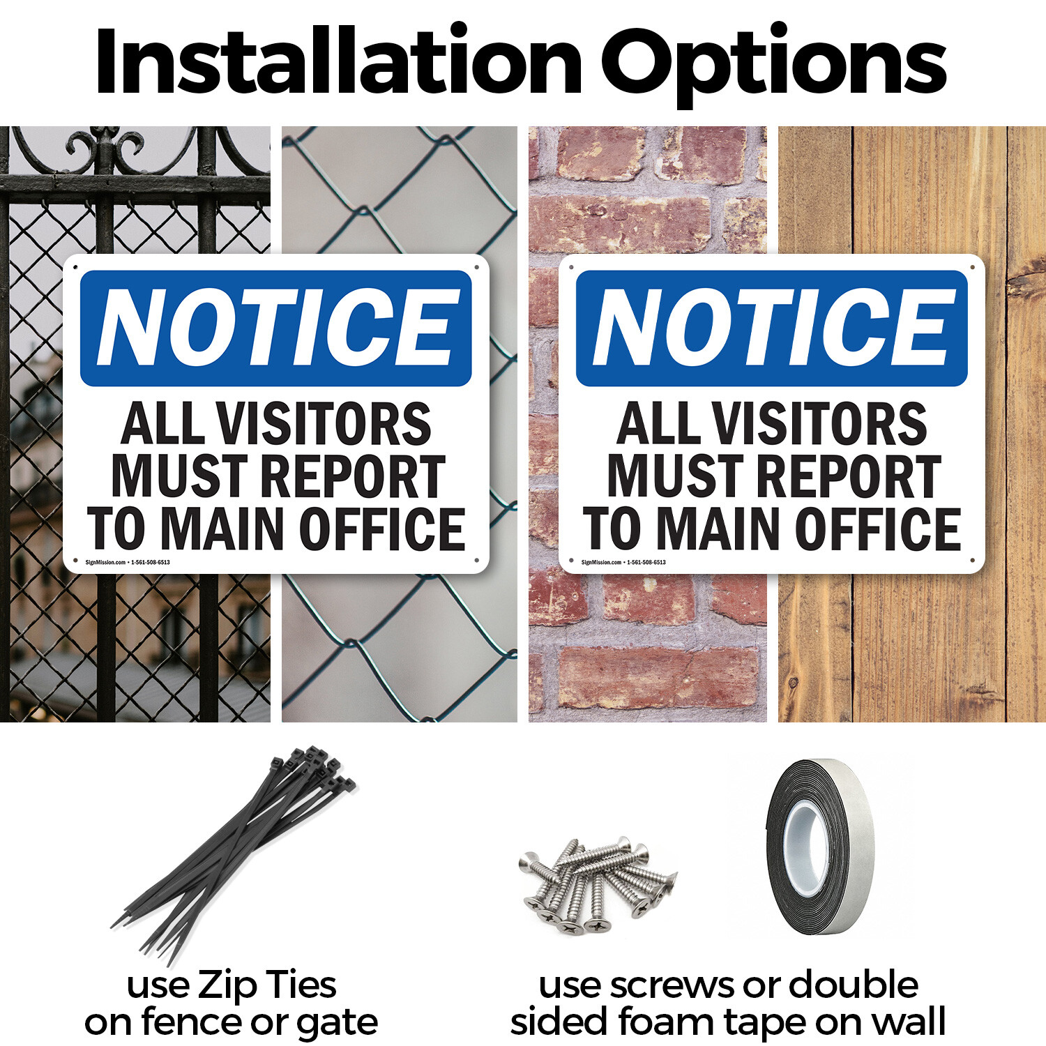 (2 Pack) All Visitors Must Report To Main Office OSHA Notice Sign Decal Metal