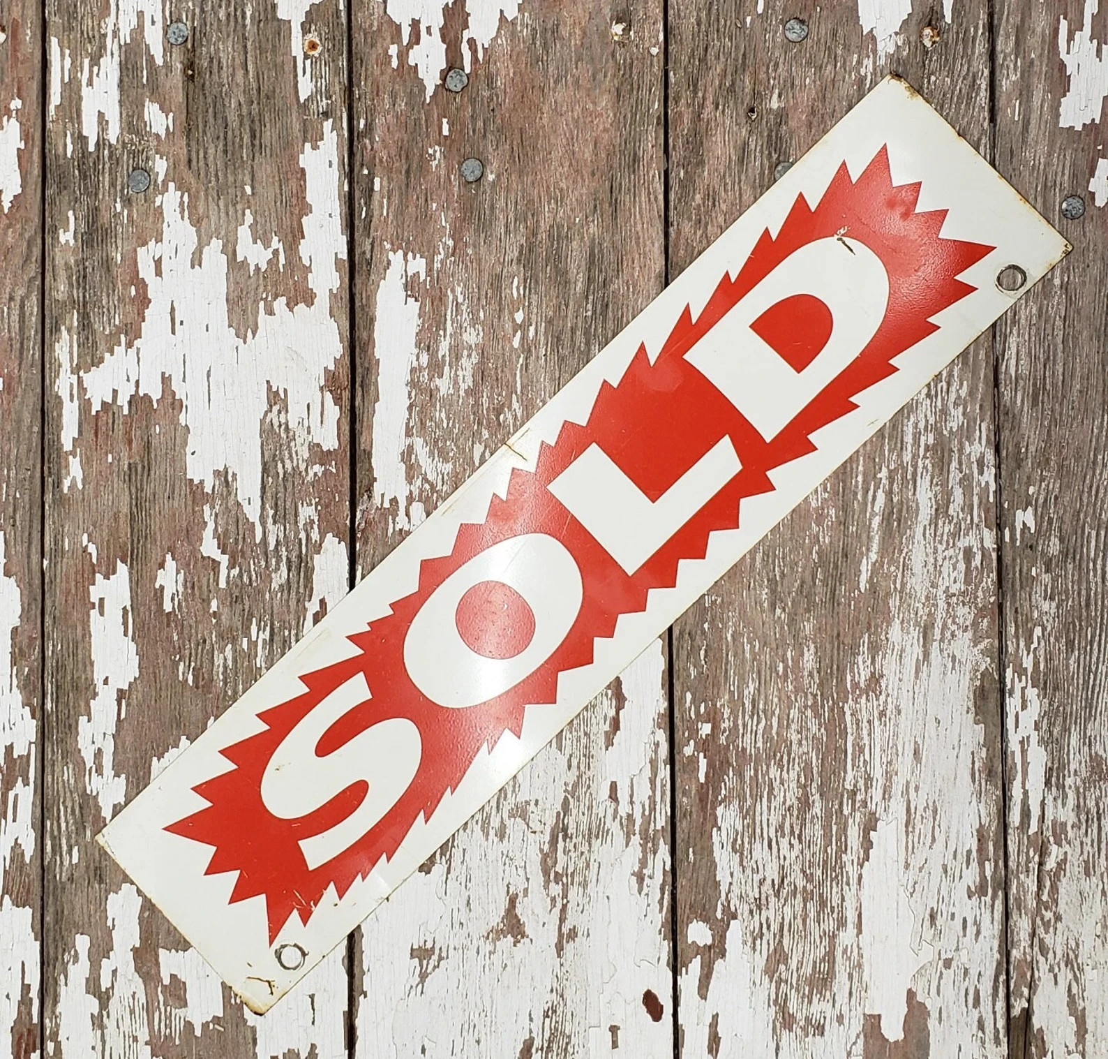 Vintage Metal Realtor SOLD Sign – Mancave Red and White Sold Sign