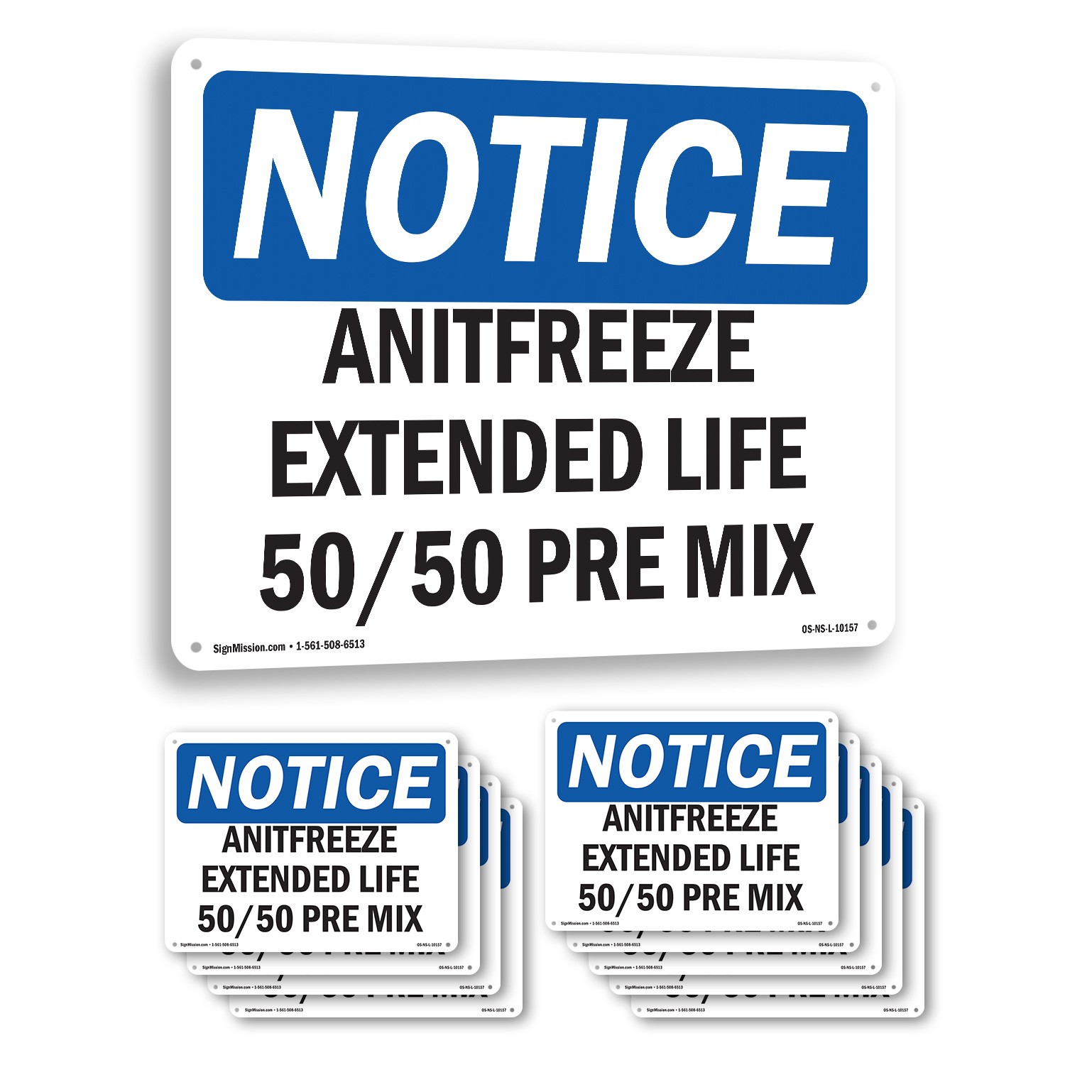 Antifreeze Extended Life 50 50 Pre Mix OSHA Notice Sign Or Decal – 5 or 10 Pack