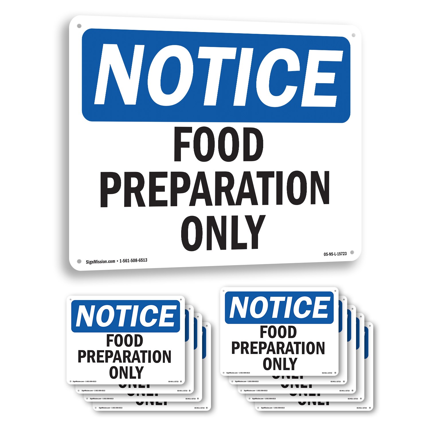 Food Preparation Only OSHA Notice Sign Metal, Plastic, Or Decal – 5 or 10 Pack