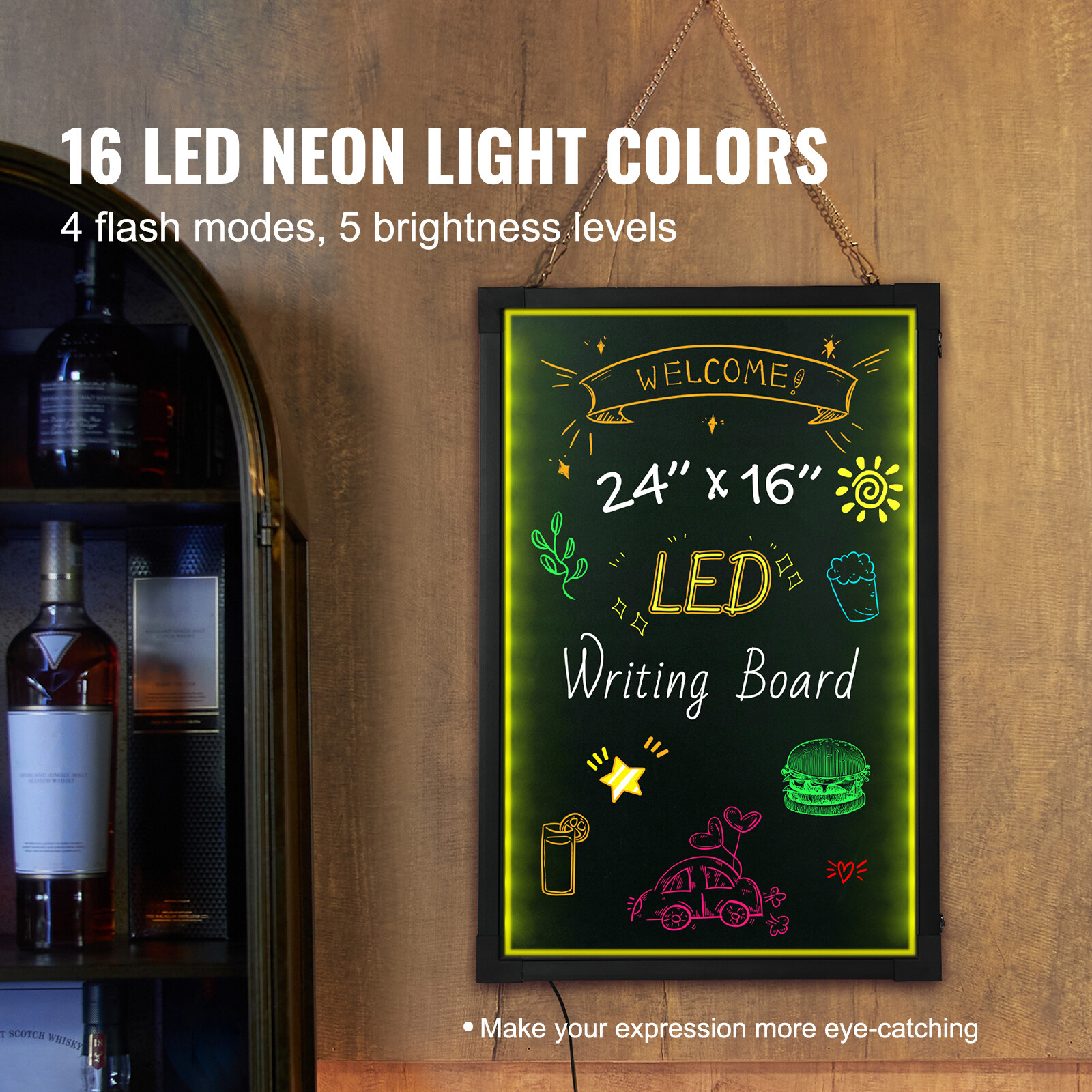 VEVOR LED Message Writing Board 24&Prime;x16&Prime; Illuminated Erasable Lighted Chalkboard