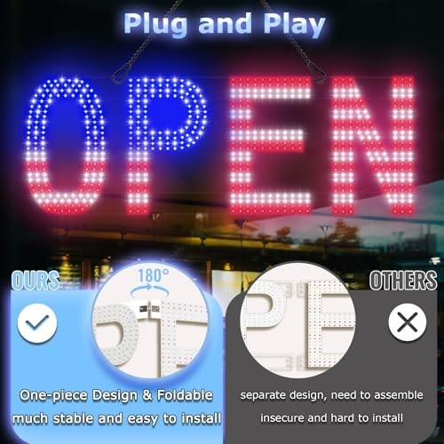 Large LED Open Sign for Business – 30&Prime;x10&Prime; Bright Remote Control, Dimmable, 12 M