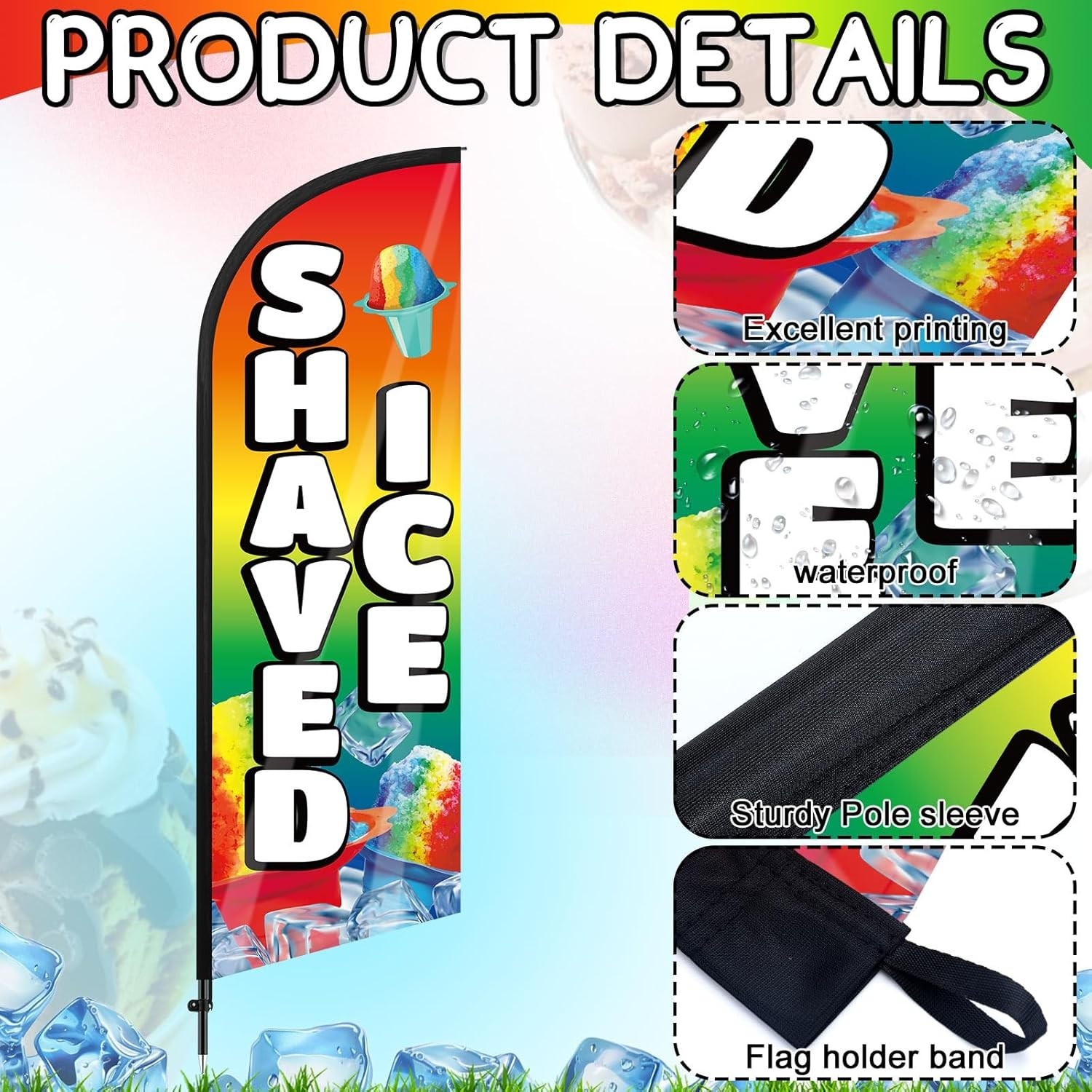 Shaved Ice Feather Flag 7 ft with Pole – Perfect for Outdoor Business Promotions