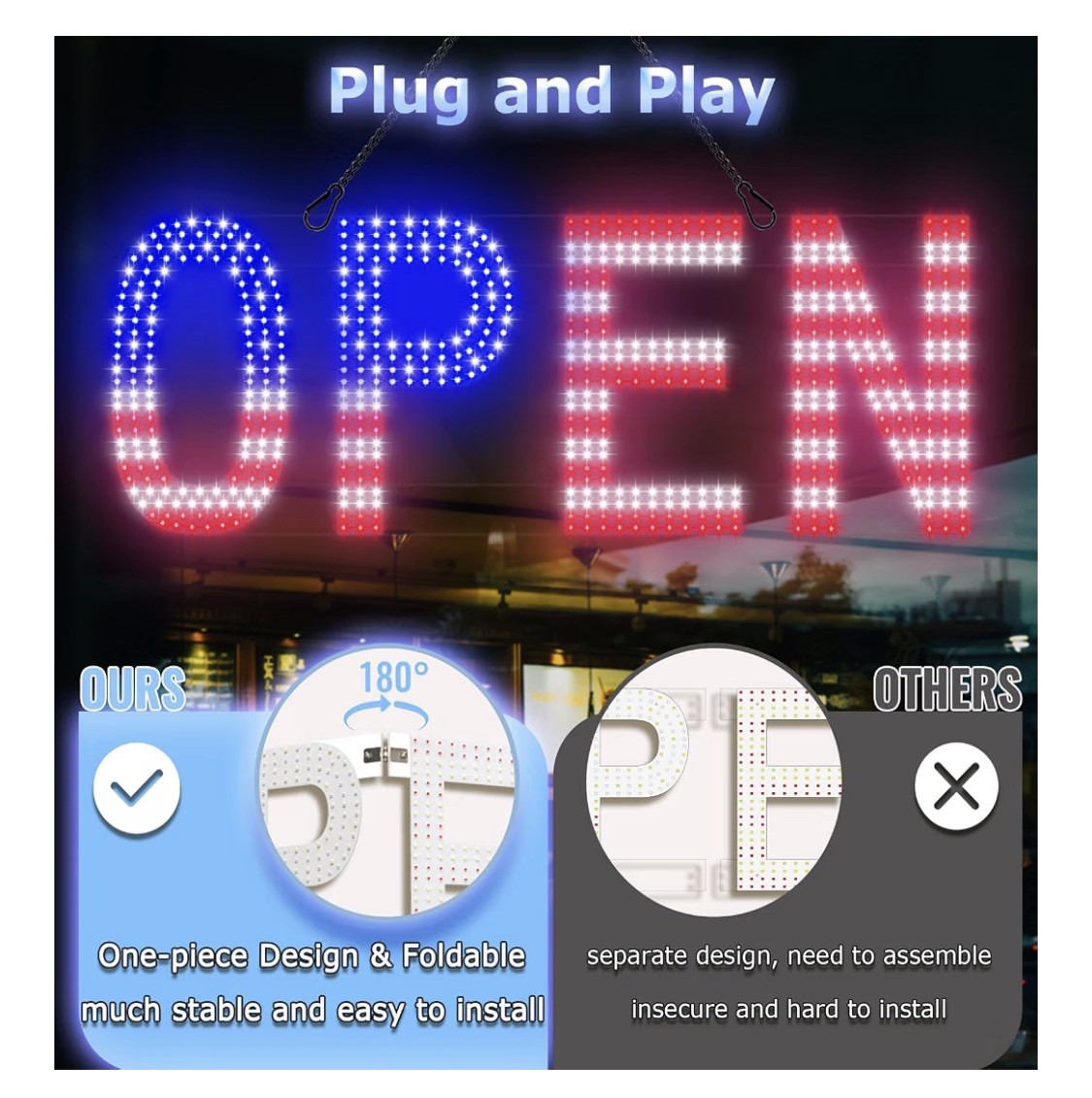 LED Open Signs for Business, exTopGoal 30&Prime;x10&Prime; Large Bright Open Sign with Remot