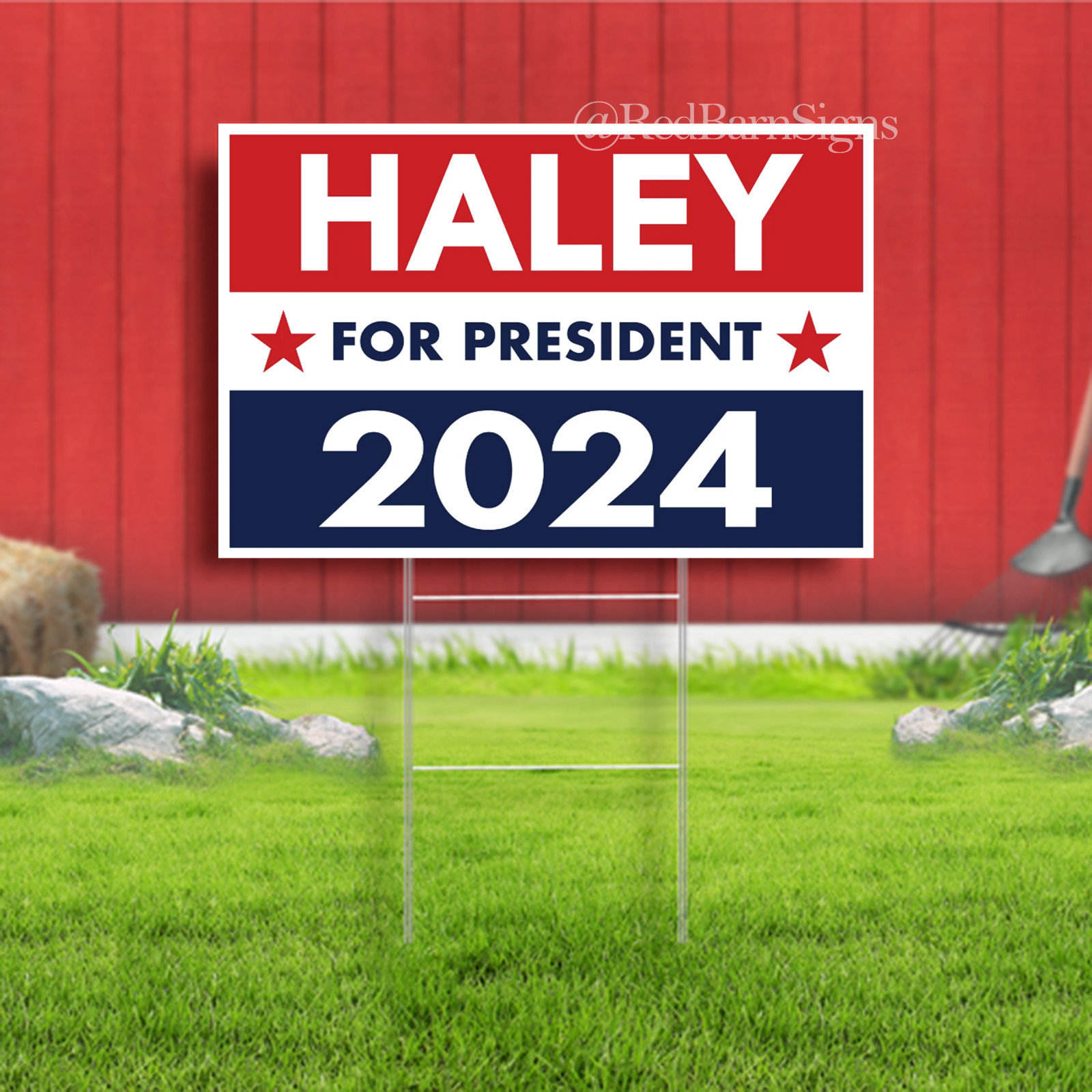 Political Campaign Yard Sign w/Stake, Nikki Haley 2024, Red White Blue Yard Sign