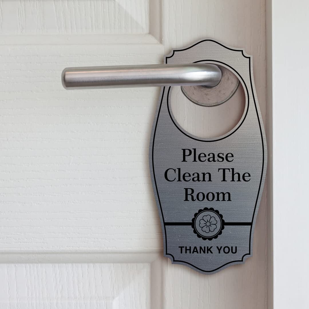 Please Clean The Room Thank You Door Hanger Blue 4×8 Inch Hotel Maid Sign