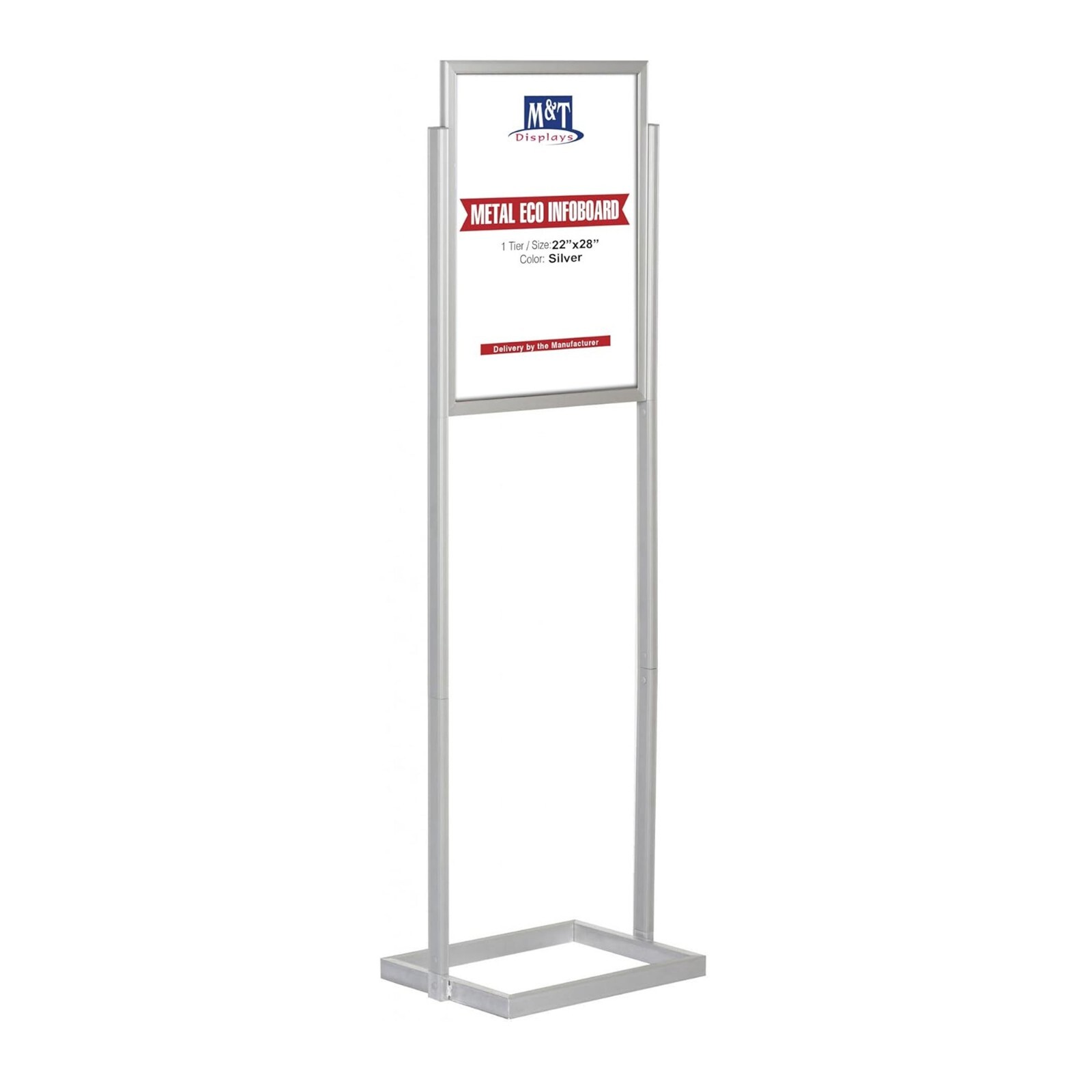 Metal Eco Info Board, Aluminum Silver 22&Prime;x28&Prime; Double Sided Sign Holder