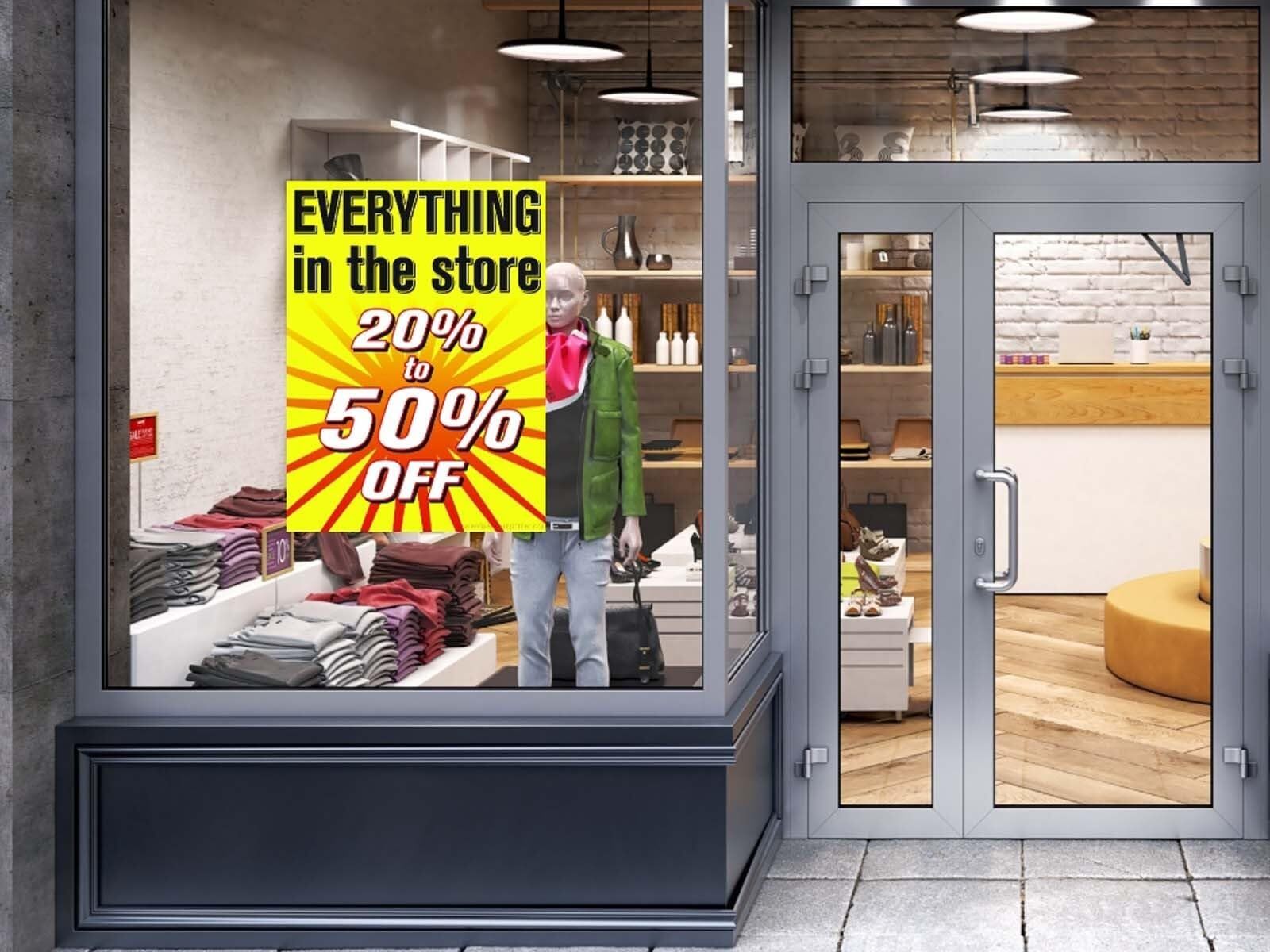 Everything 20 to 50 off | Retail Window Display Sign | 18&Prime;W x 24&Prime;H | 5 Pack