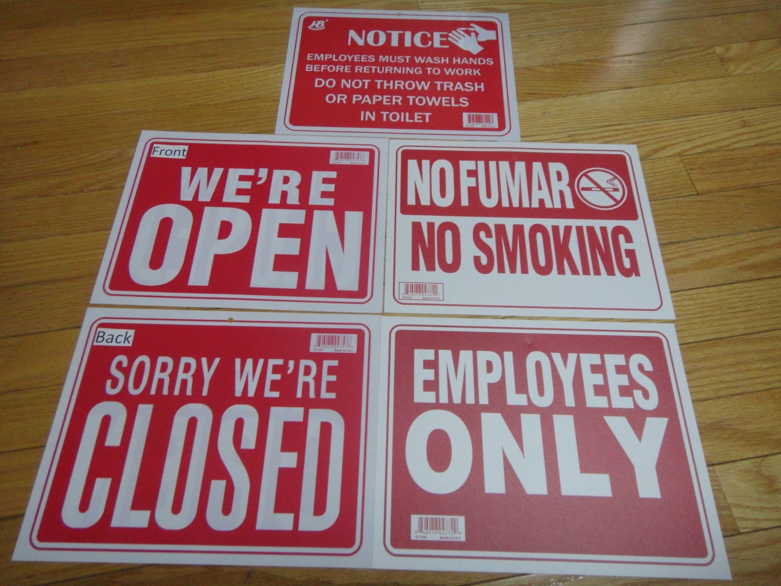 4 Pcs-9×12 inch Flexible Plastic « EMPLOYEES ONLY, OPEN/CLOSED, NO SMOKING, WASH »