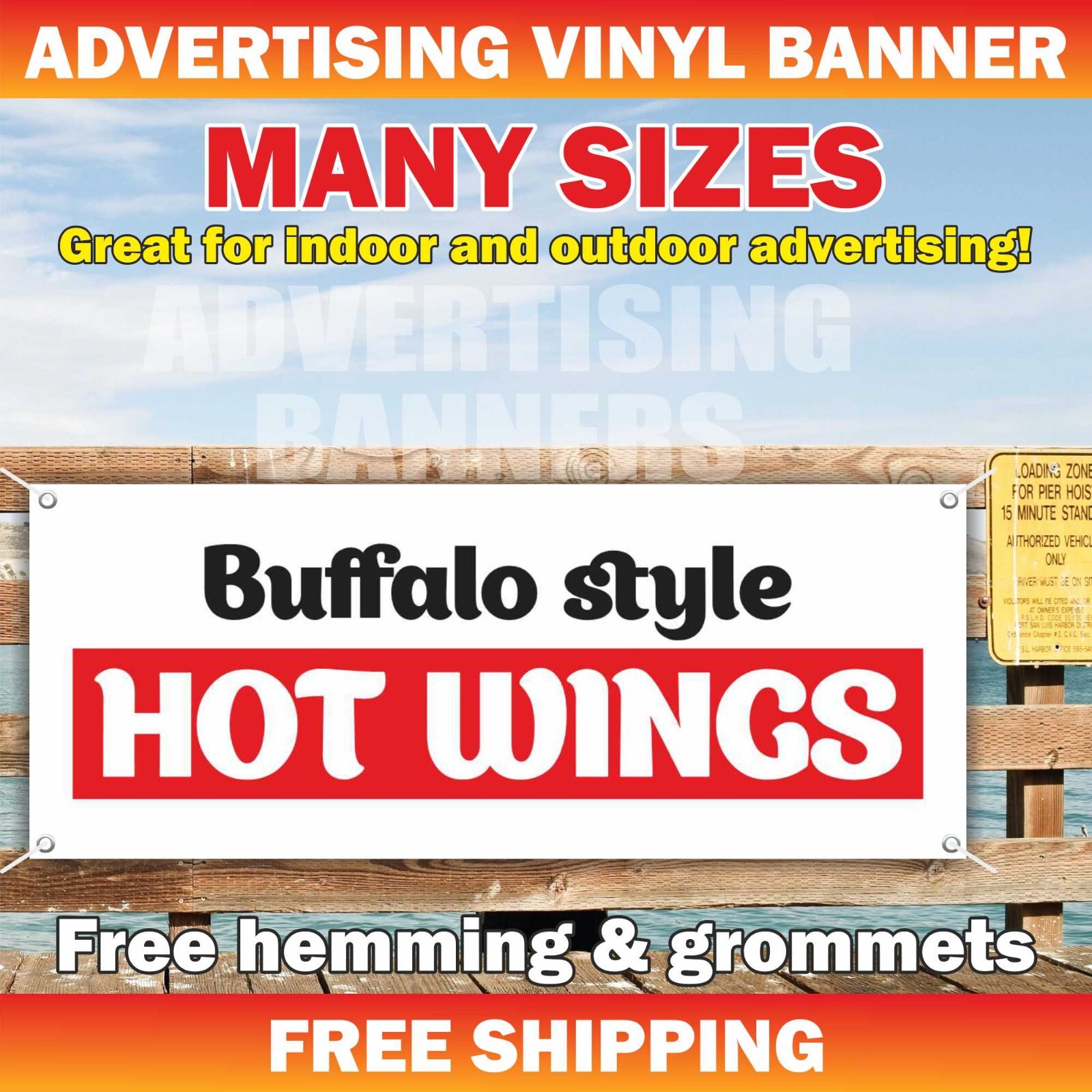 Buffalo style HOT WINGS Advertising Banner Vinyl Mesh Sign Restaurant chicken