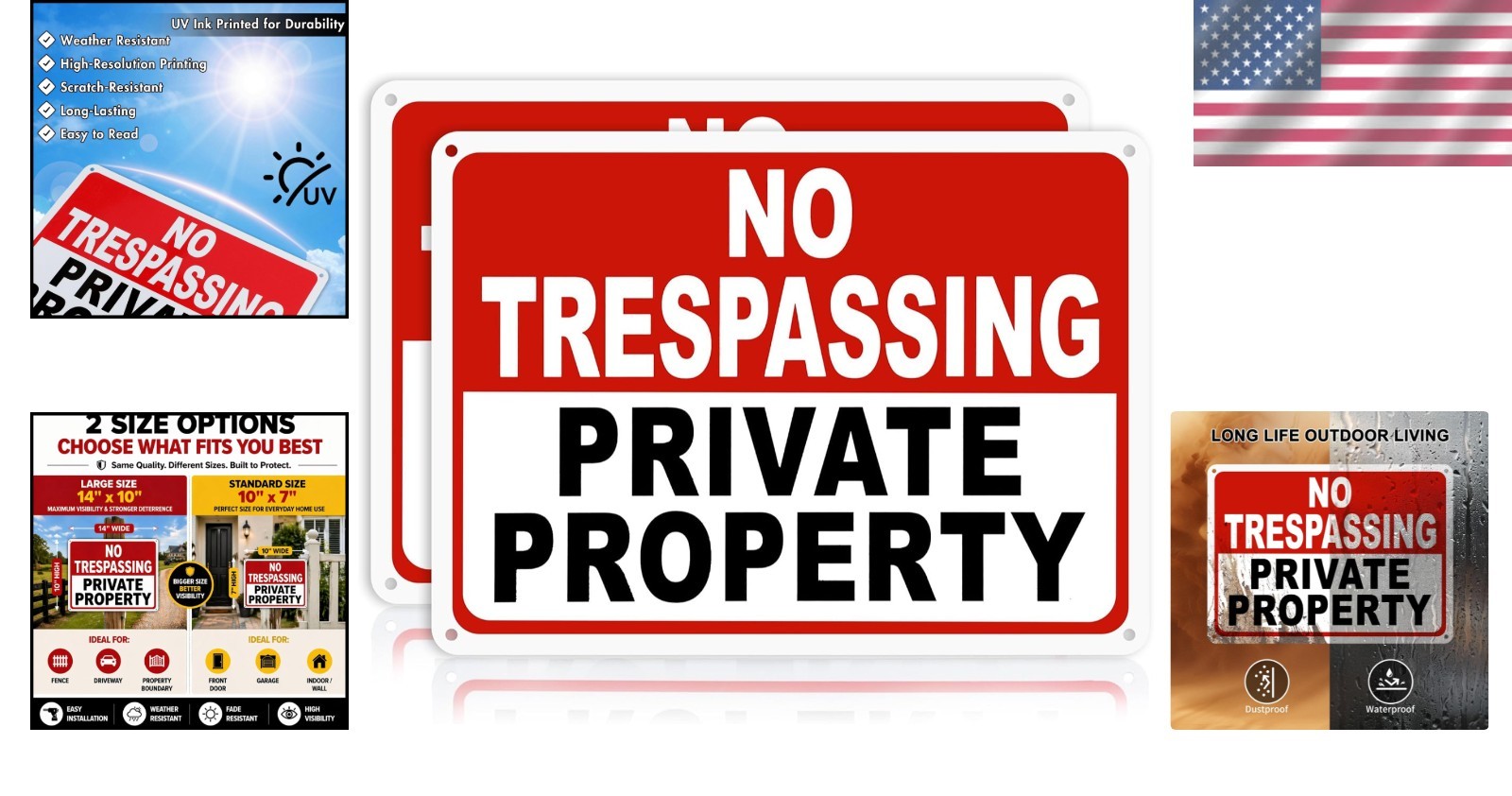 2-Pack No Parking Signs – 14 x 10 Inches Reflective Private Property Signs