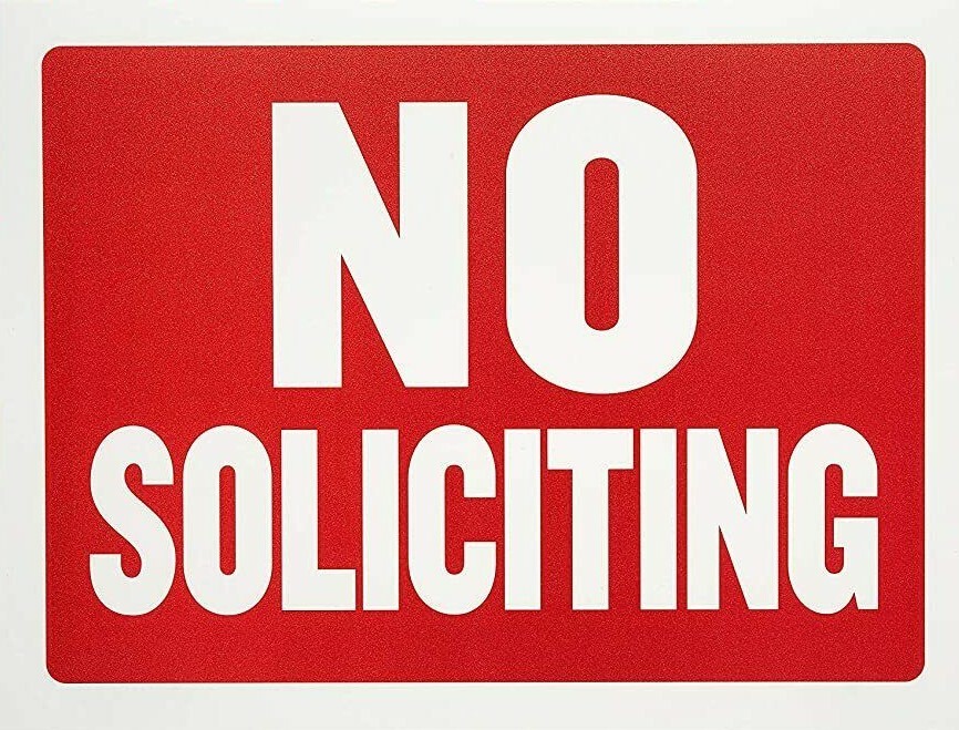 Flexible Plastic No Soliciting Signs – Red and white, 9 x 12 Inches, Waterproof