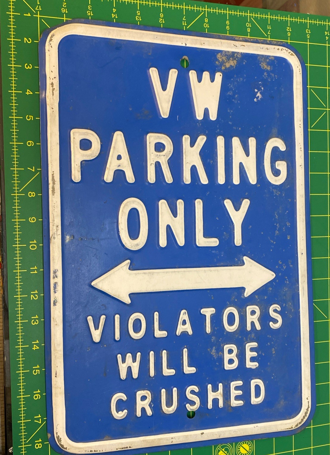 Large Stamped VW Volkswagen Only Sign 12 x 18 Inches Metal Blue & White