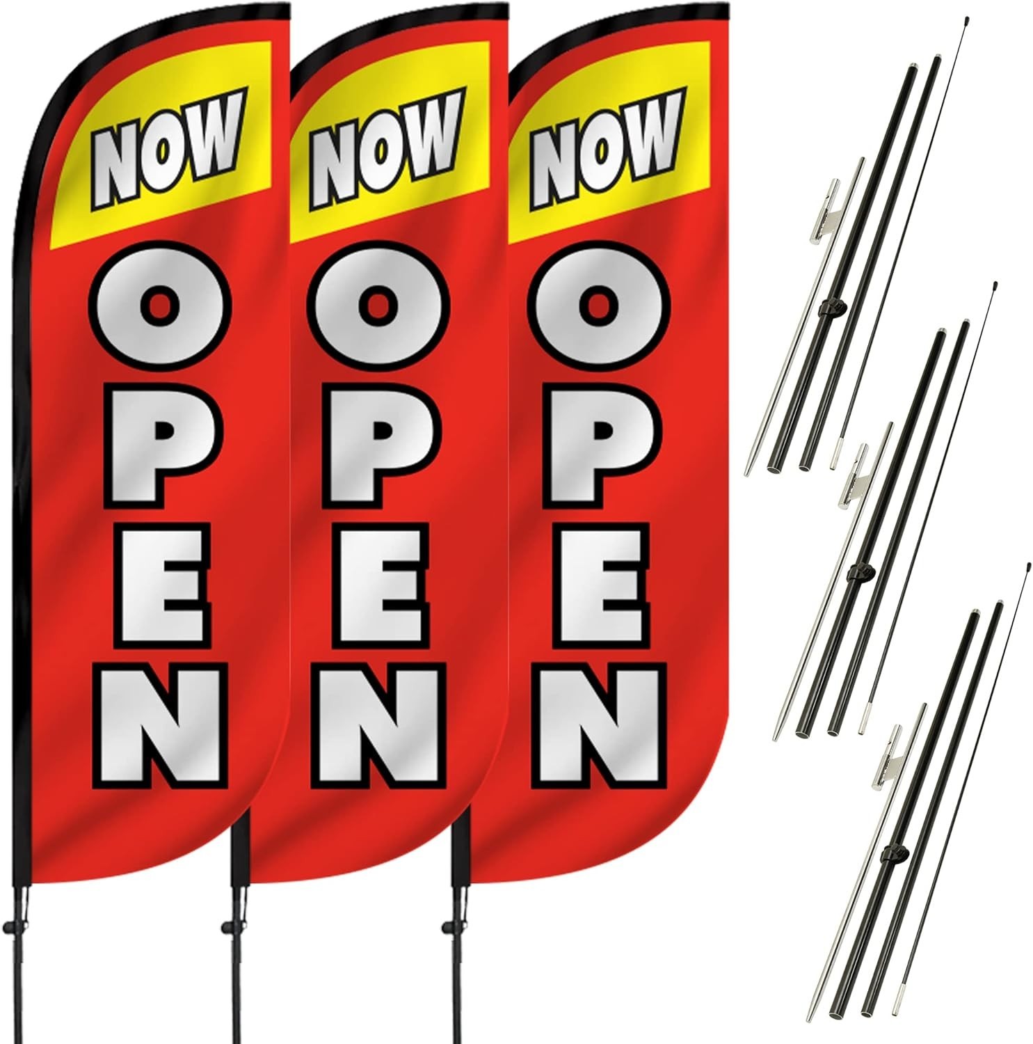7ft Tall Advertising Flags with Poles – Open Red & Yellow