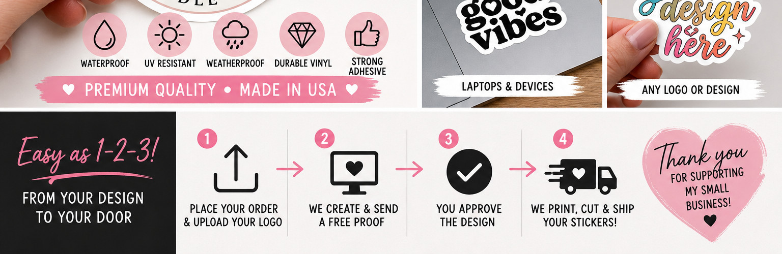 2&Prime;x2&Prime; Custom Die Cut Logo Stickers | Waterproof Vinyl | Business Branding