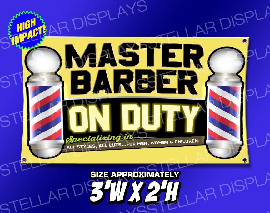 3&rsquo;x2&prime; MASTER BARBER ON DUTY Poles Open Sign Banner Barbershop Beauty Hair Salon