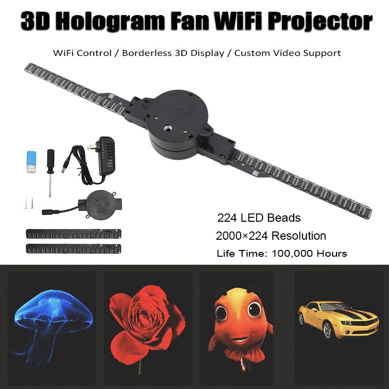 3D Hologram Fan Borderless Floating Display Remote & App Control Advertising Fan