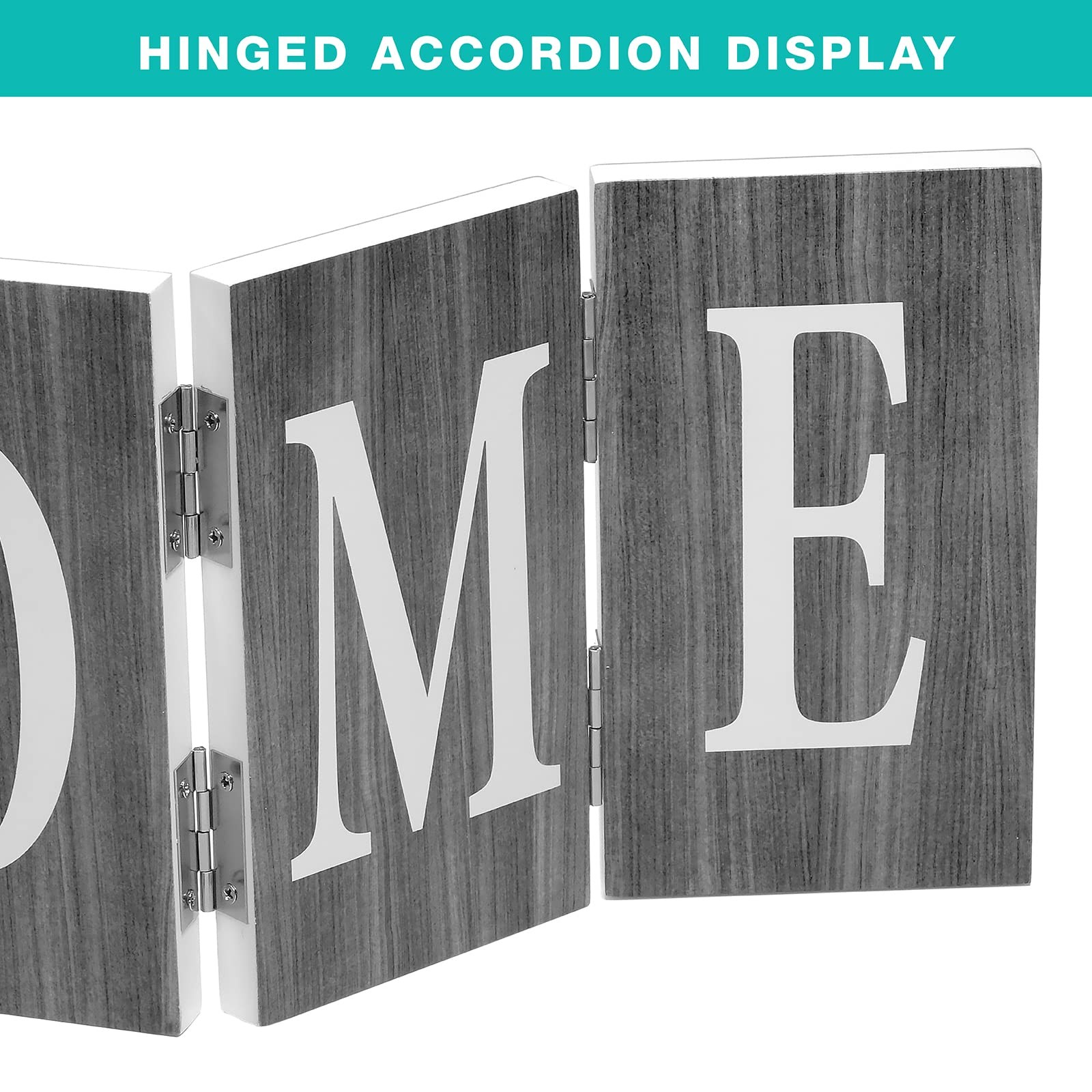 Gray Woodgrain Hinged Accordion Sign Home Decor Durable Wood Construction