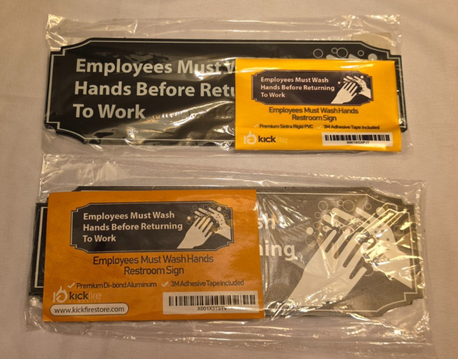 4 PACK Employees Must Wash Hands Sign 3 x 9 Restaurant&rsquo;s Restroom and Kitchen