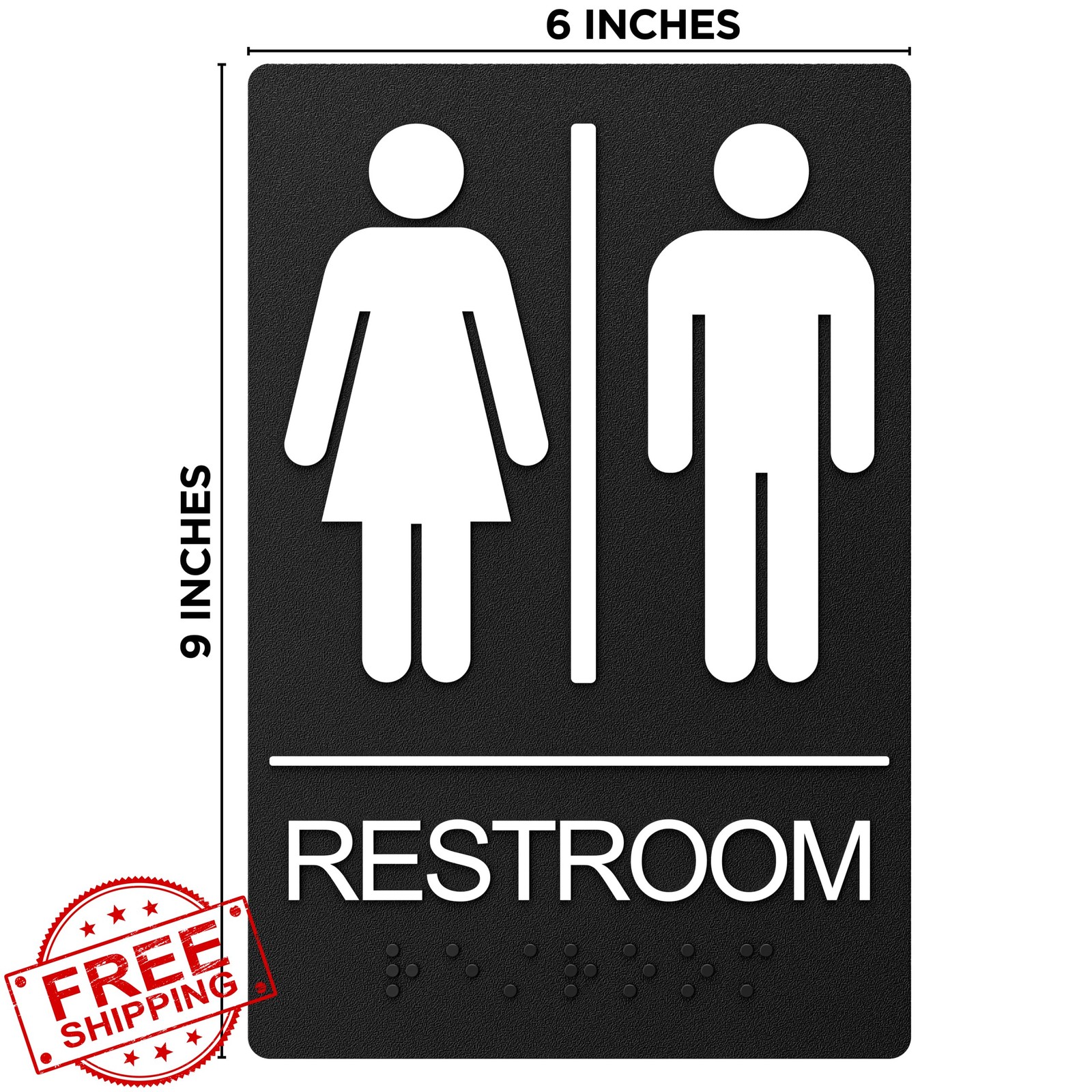ASSURED SIGNS Unisex Restroom Sign 1 Pack Black Braille