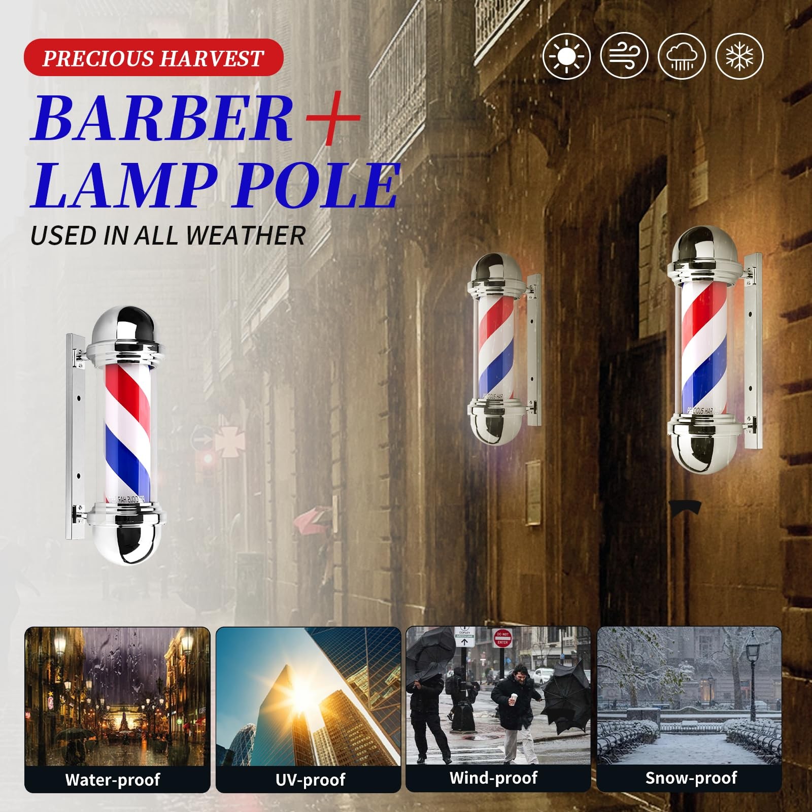 Precious Harvest 20 Inch Barber Polered Blue And White Barbershop Rotating