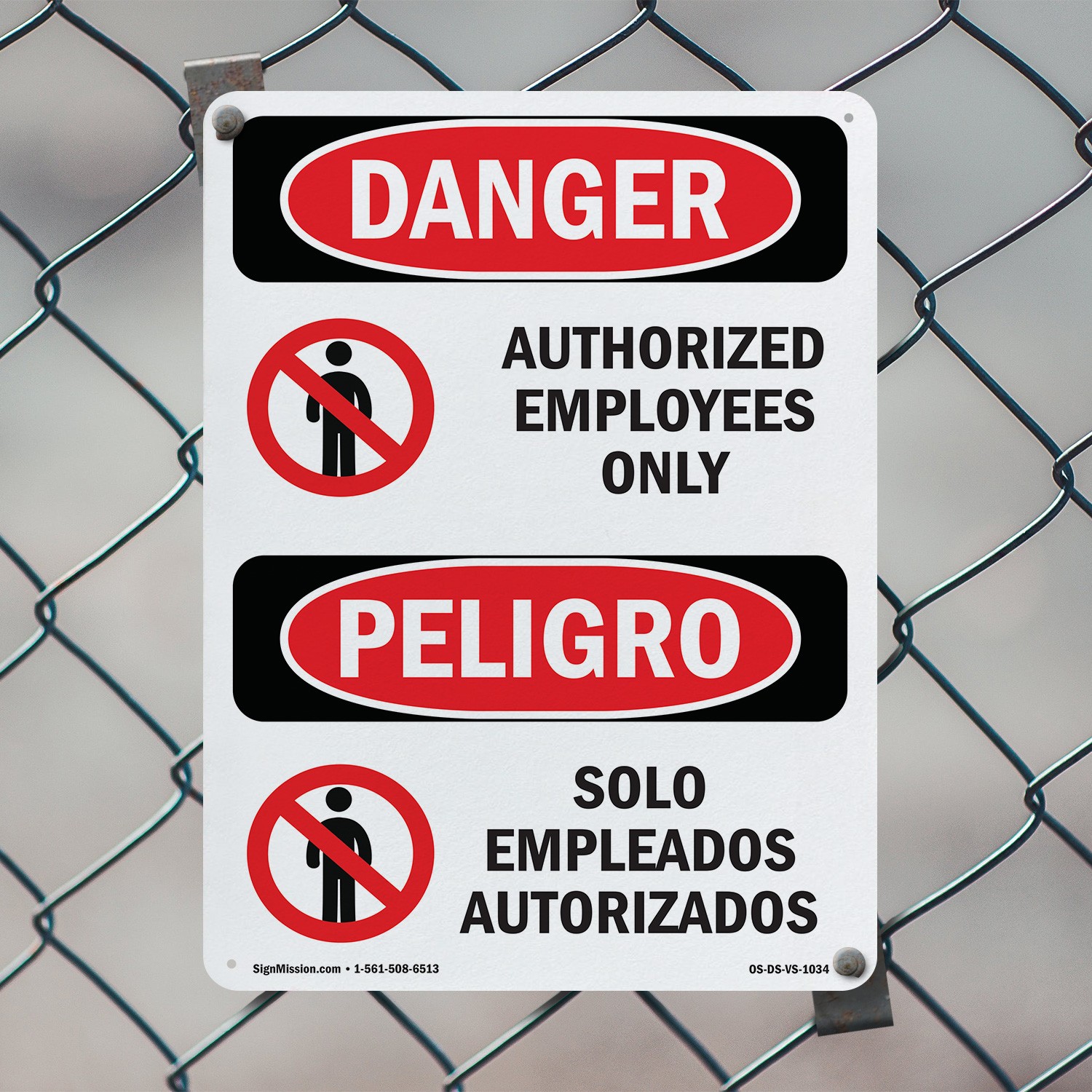 Authorized Employees Only Bilingual OSHA Danger Sign Or Decal – 5 or 10 Pack