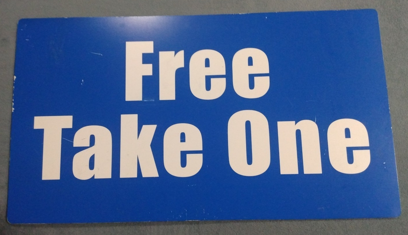 Double Sided Free Take One plastic sign 16&Prime;x9&Prime;