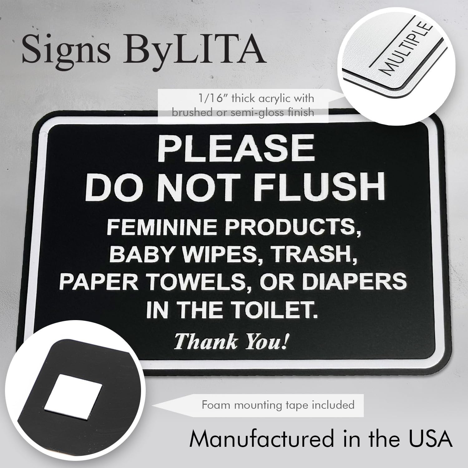 1 PCS 4×6 Inch Framed Please Do Not Flush Thank You Bathroom Sign Silver