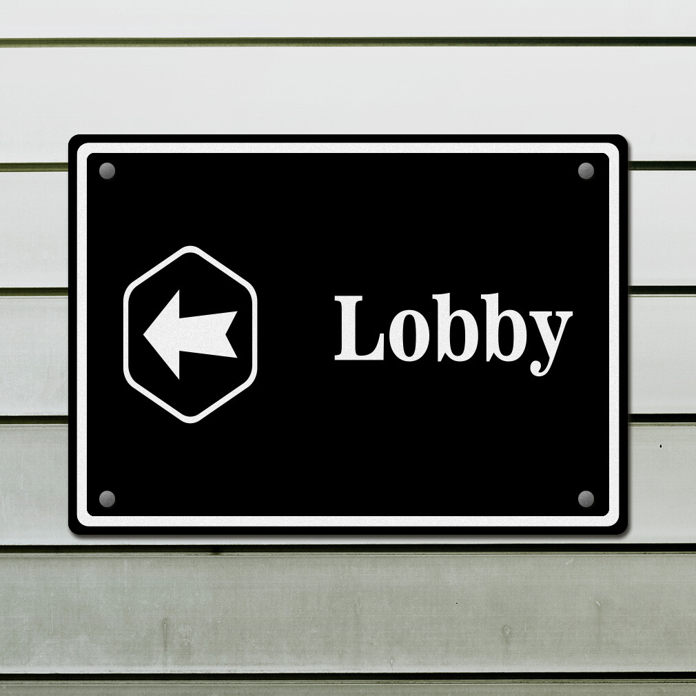 Aluminum Horizontal Metal Sign Lobby with Left Arrow Business Feature Department