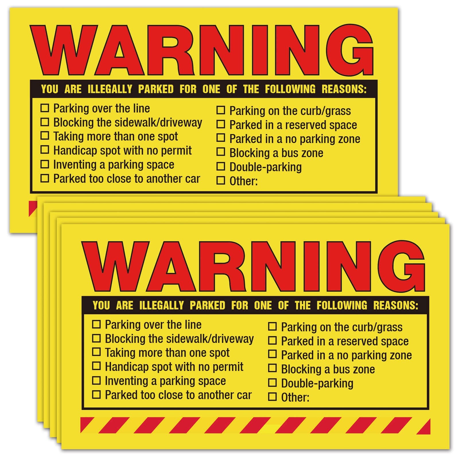 Warning, You are Illegally Parked Parking Violation Stickers-Private Yellow