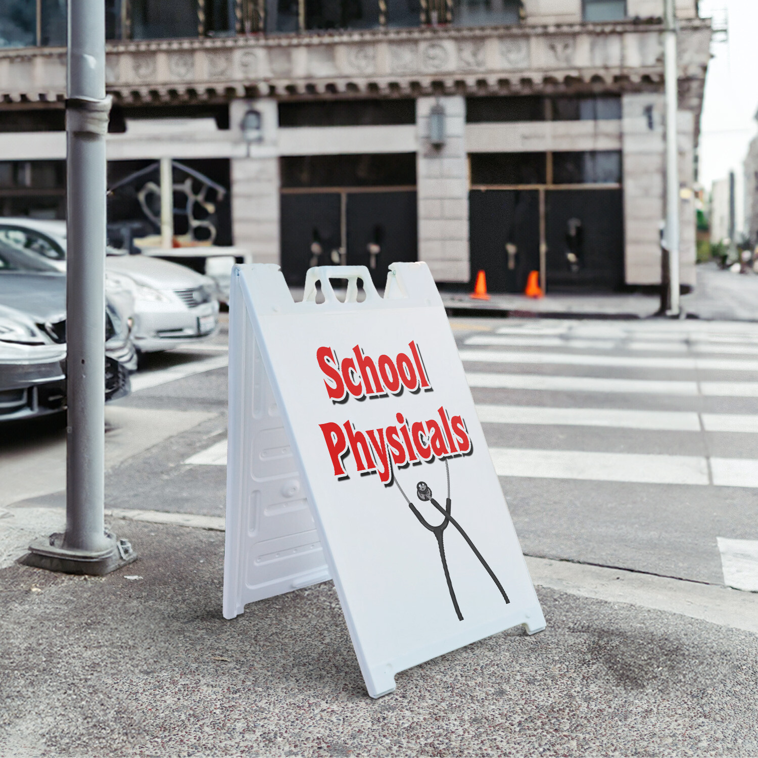 A-frame Sidewalk School Physicals 24&Prime; x 36&Prime; Double Sided A-Frame Sidewalk Sign