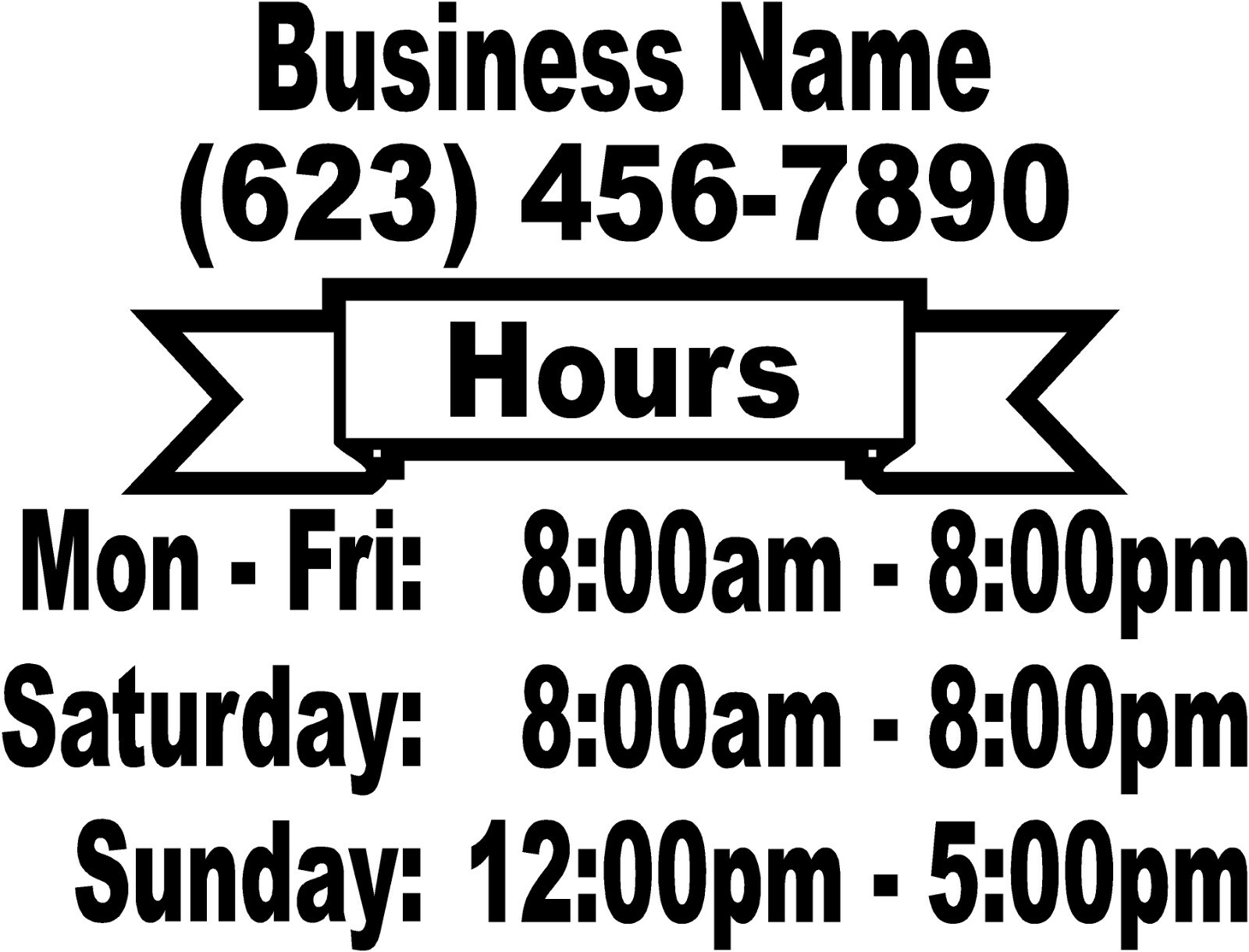 Store Hours Business Custom Decal 11.5&Prime; Vinyl Window lettering Personalized