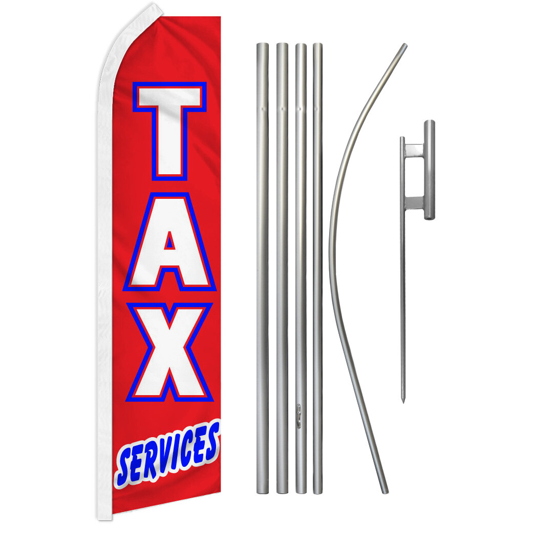 Tax Services Advertising Swooper Feather Flutter Flag Pole Kit Taxes