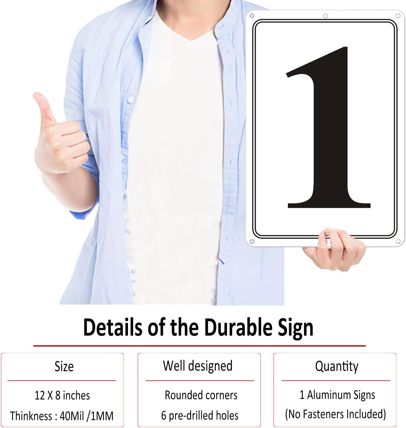 Premium Aluminum Number Signs 1, Metal 12&Prime; X 8&Prime; Numbered Signs Outdoor for Parki