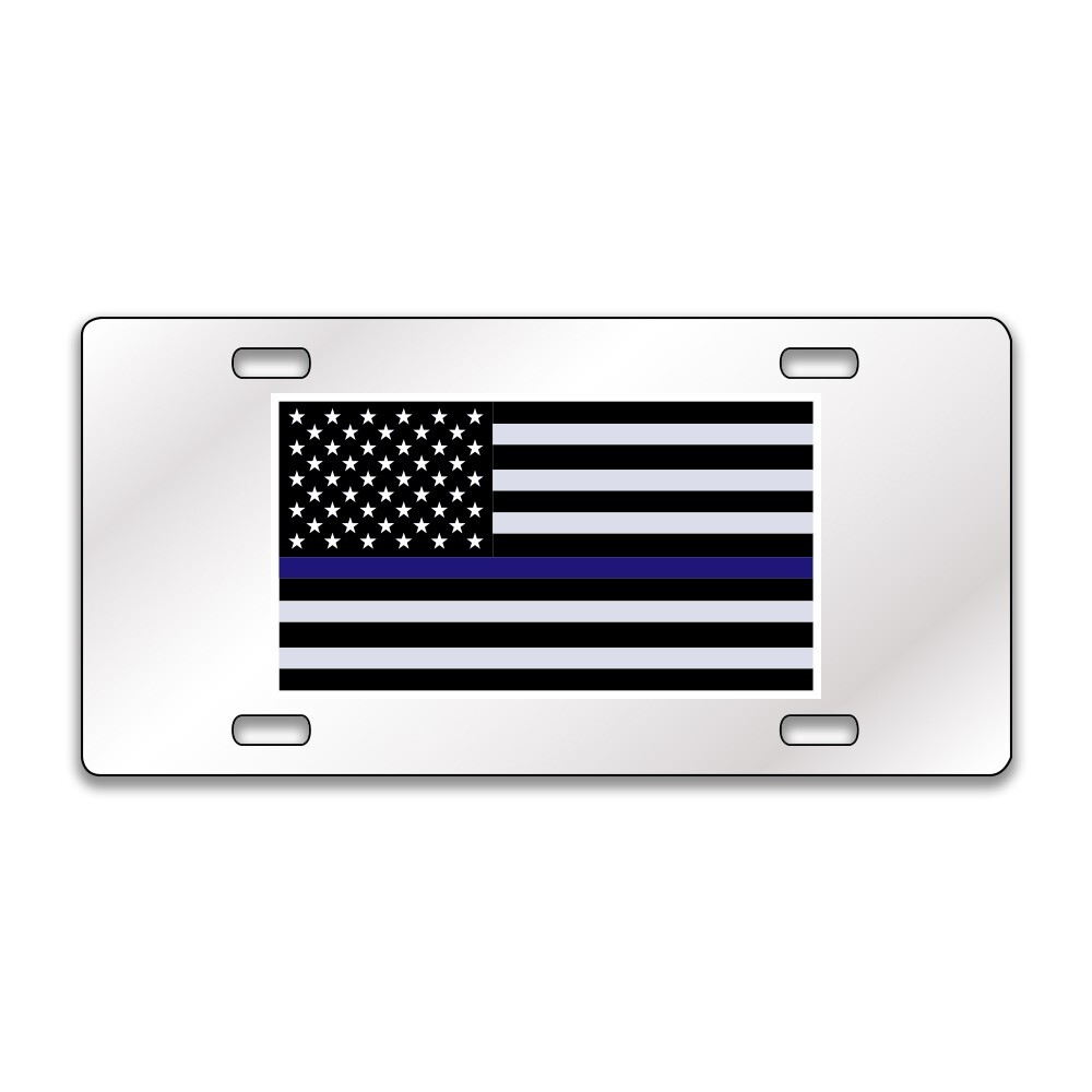 FLAG THIN BLUE LINE Chrome or Black Acrylic Standard License Plate LP0265